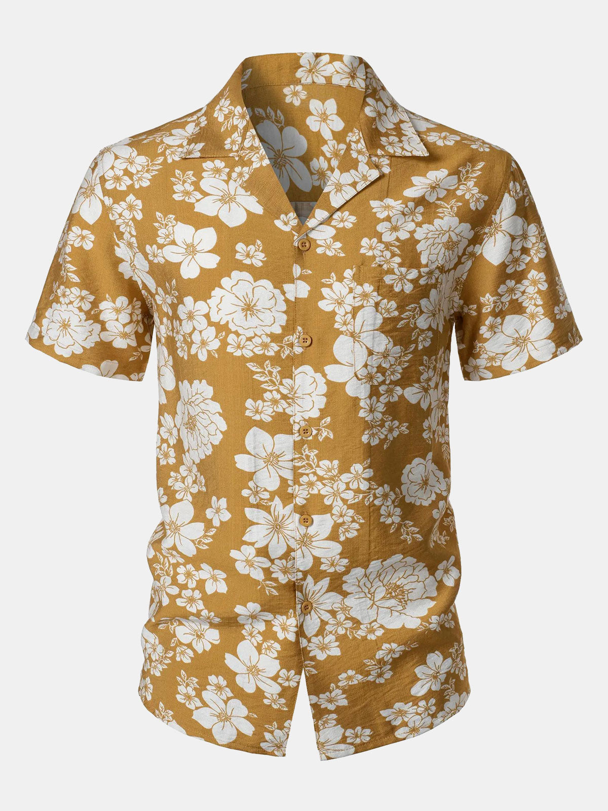 Camisa Yellow floral Pocket Resort de manga corta para hombre