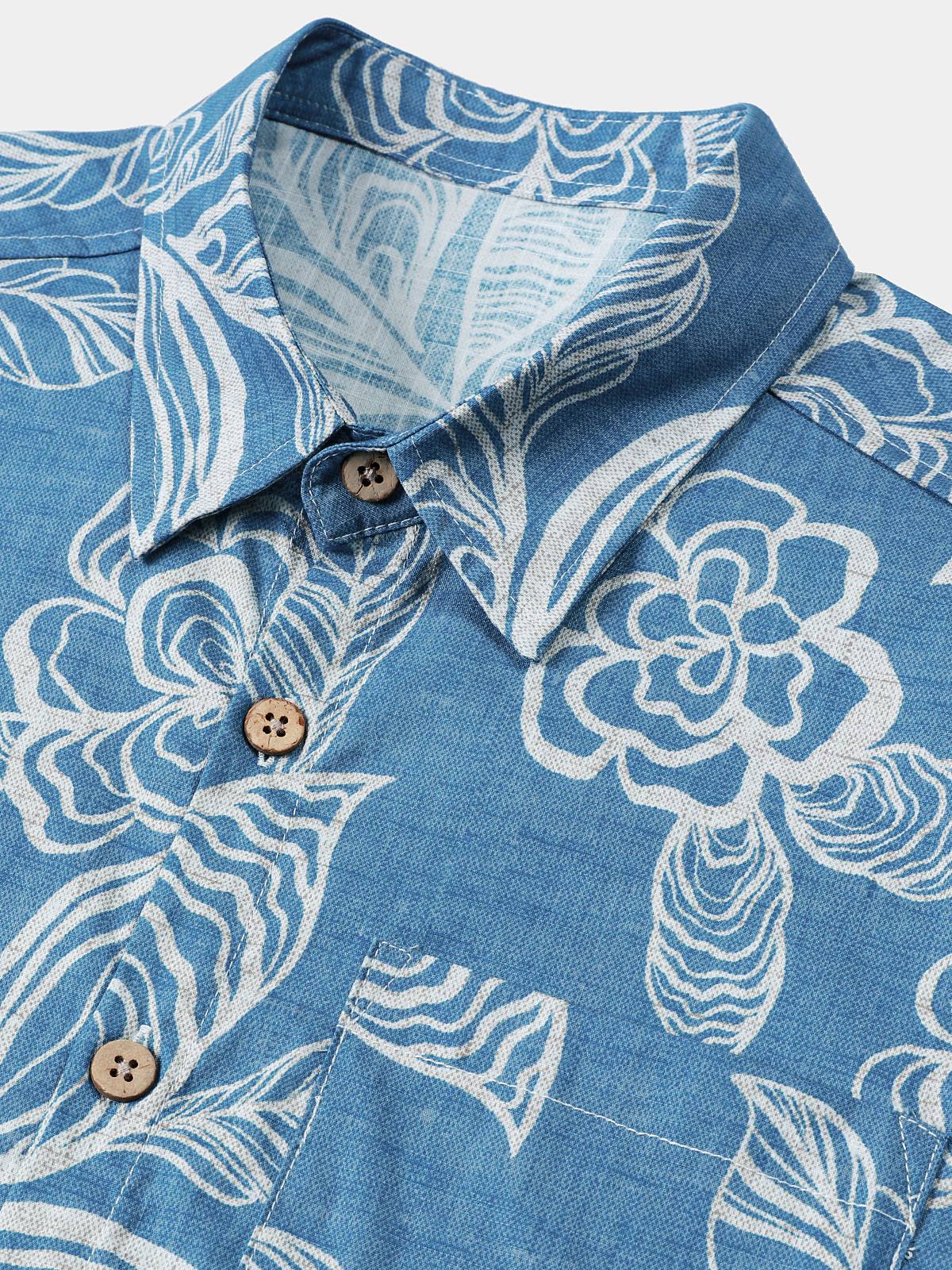 Camisa casual de manga corta Tropical floral Leisure para hombre