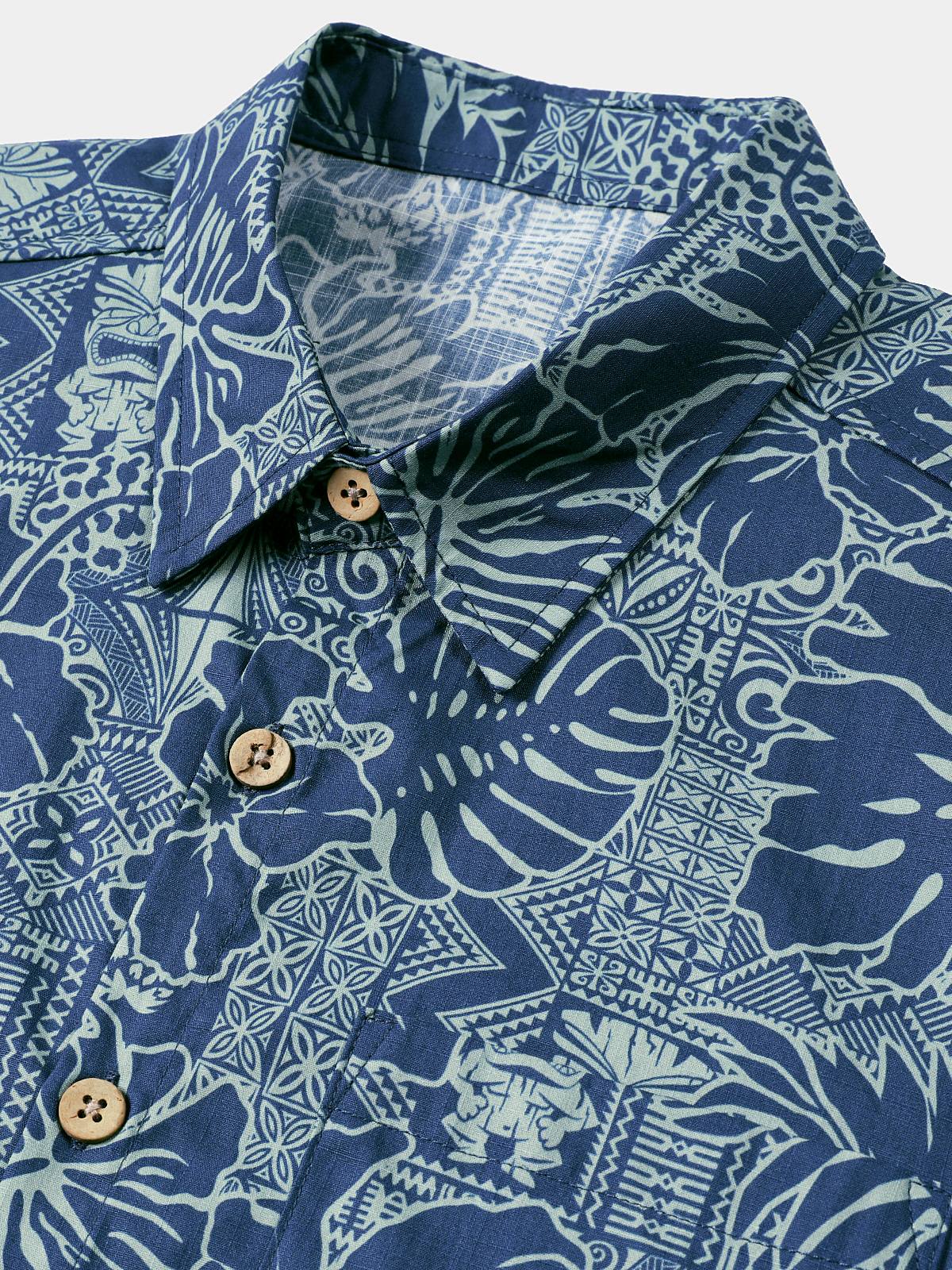 Camisa transpirable de manga corta Tropical Botanical de algodón para hombre