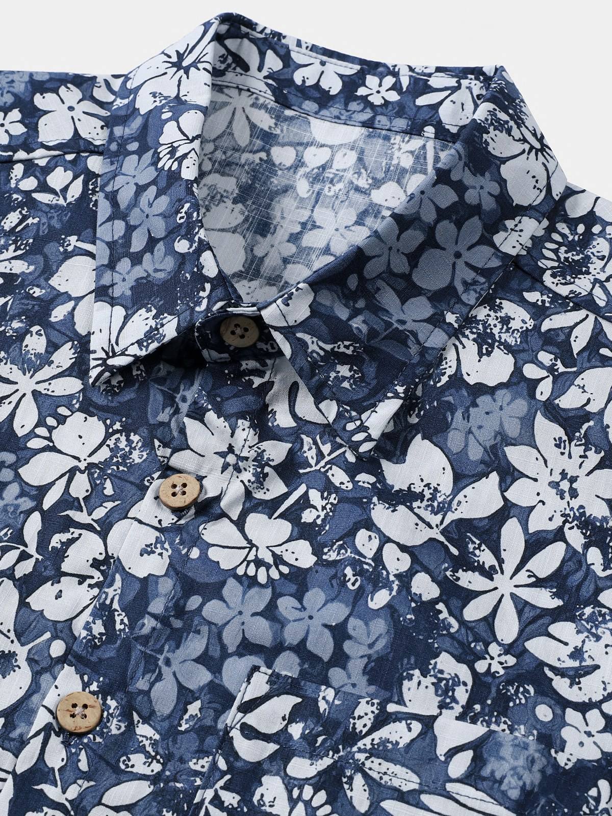 Camisa de manga corta de algodón transpirable Island Holiday Hibiscus estampado retro para hombre
