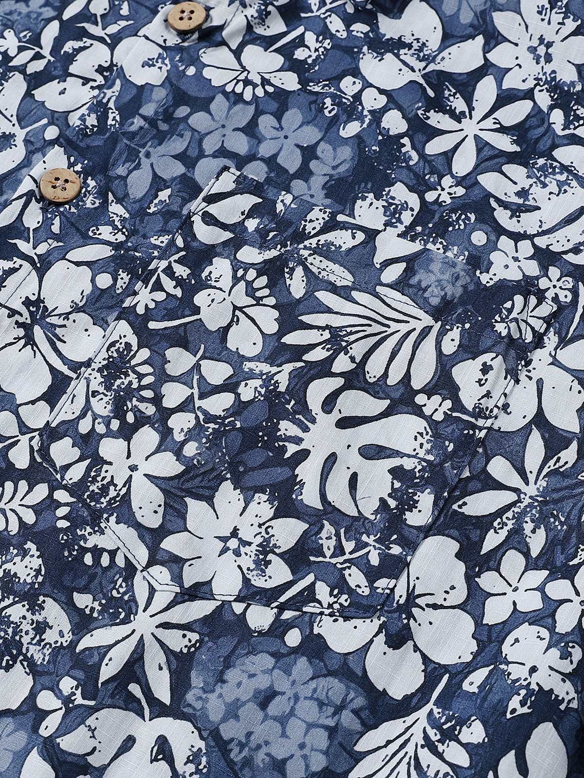 Camisa de manga corta de algodón transpirable Island Holiday Hibiscus estampado retro para hombre