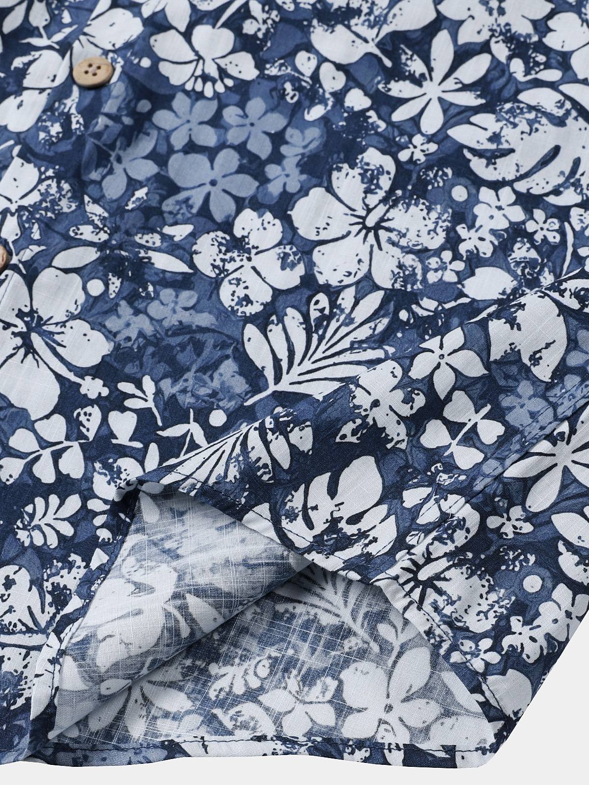 Camisa de manga corta de algodón transpirable Island Holiday Hibiscus estampado retro para hombre