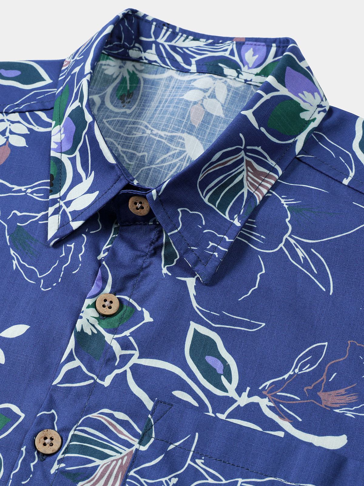 Camisa Tropical de manga corta Beach Leisure de algodón para hombre