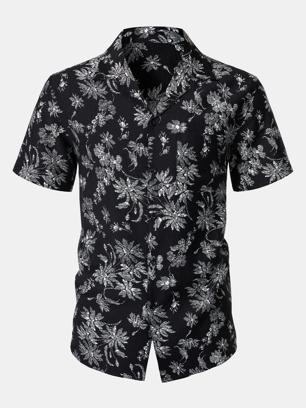 Camisa Black Tropical floral estampado casual Hawaiian para hombre
