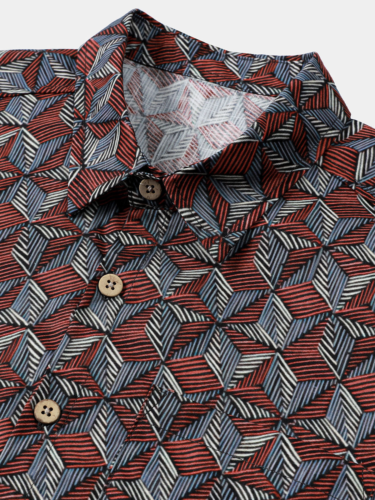 Camisa Geometric Pattern de manga corta Button Up transpirable Cool Everyday casual para hombre