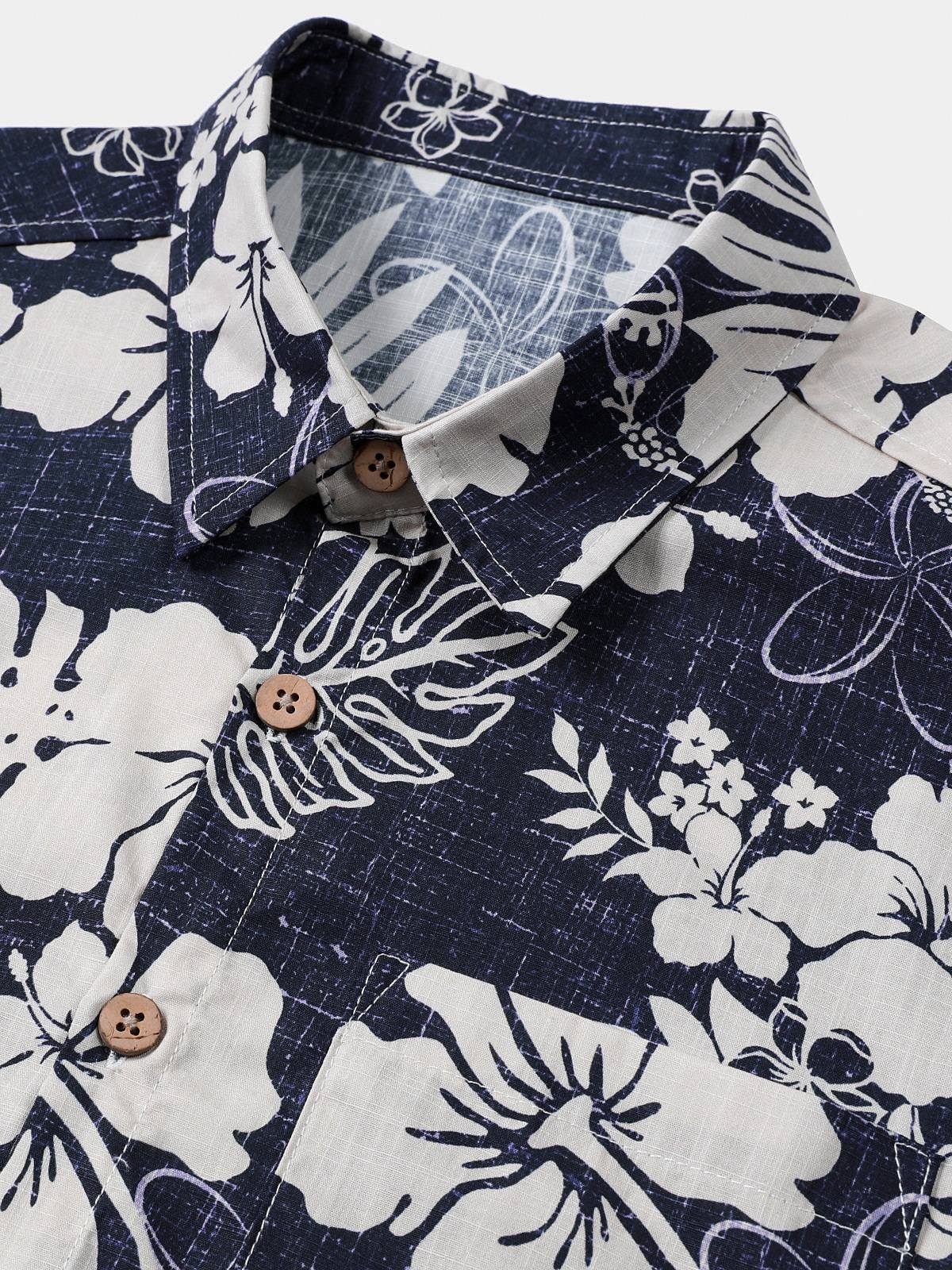Camisa de manga corta de algodón transpirable Island Holiday Blossom Pattern vintage para hombre