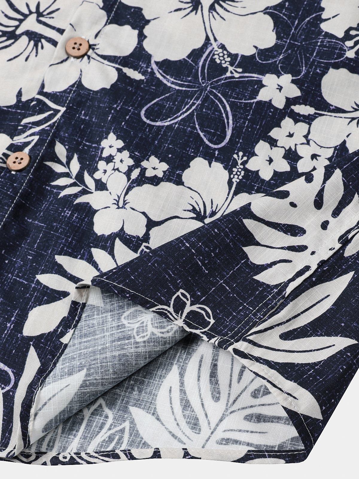Camisa de manga corta de algodón transpirable Island Holiday Blossom Pattern vintage para hombre