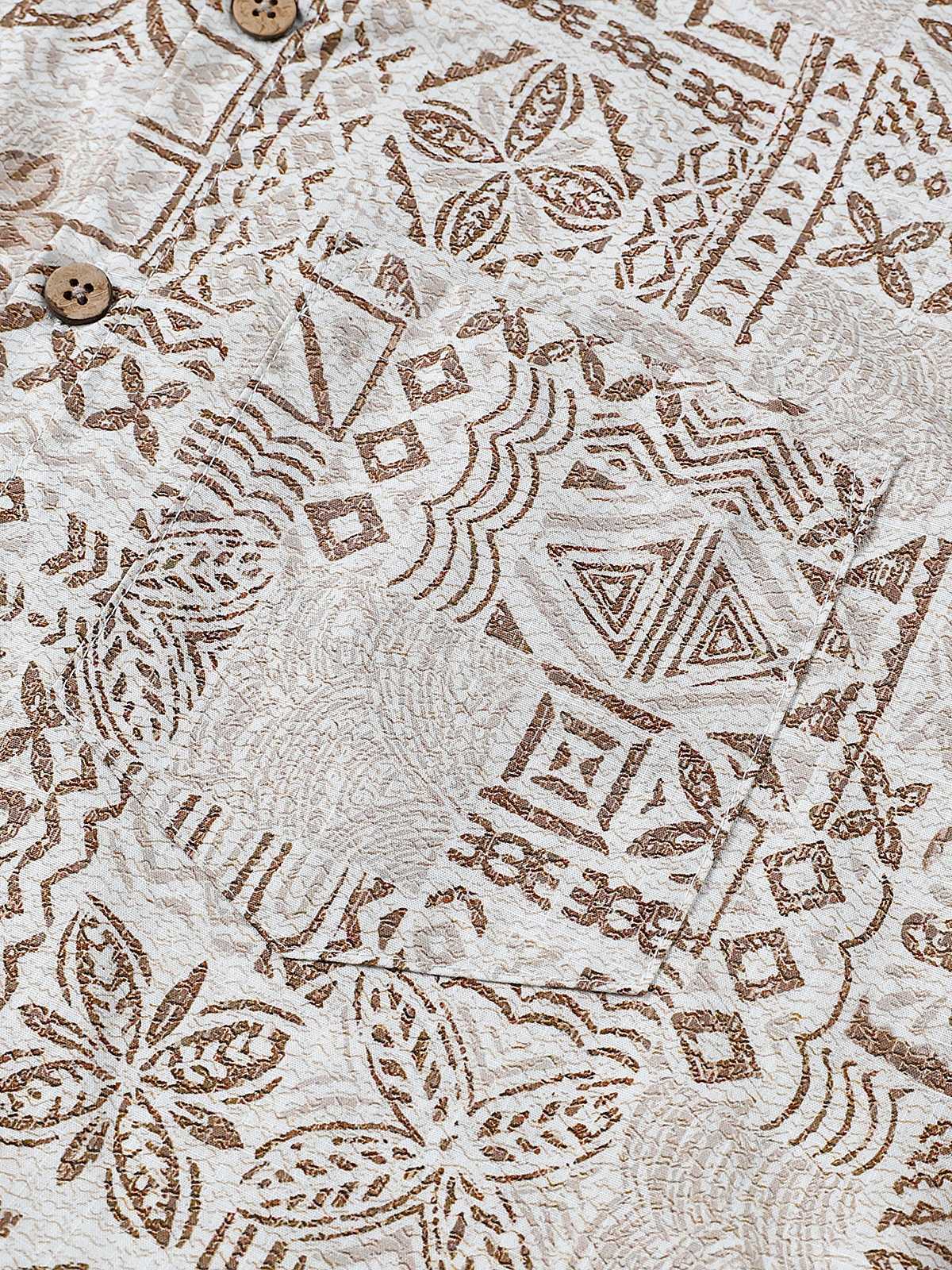 De manga corta de algodón transpirable Bohemian retro Geometric estampado Resorcamiseta para hombre