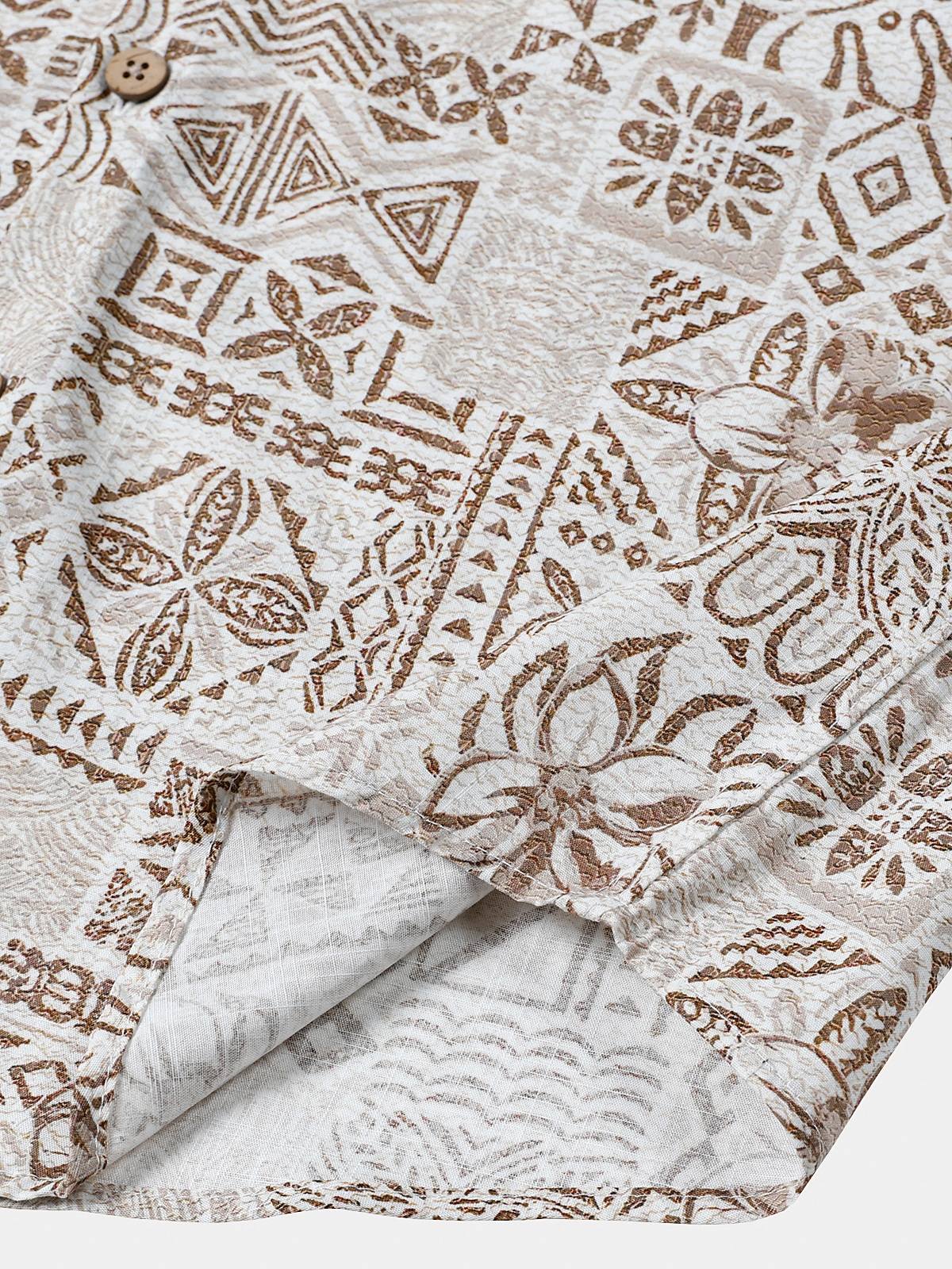 De manga corta de algodón transpirable Bohemian retro Geometric estampado Resorcamiseta para hombre