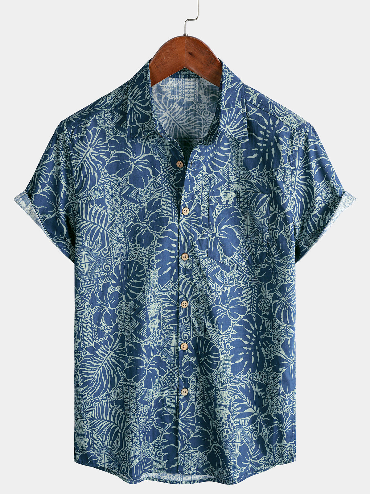 Camisa transpirable de manga corta Tropical Botanical de algodón para hombre