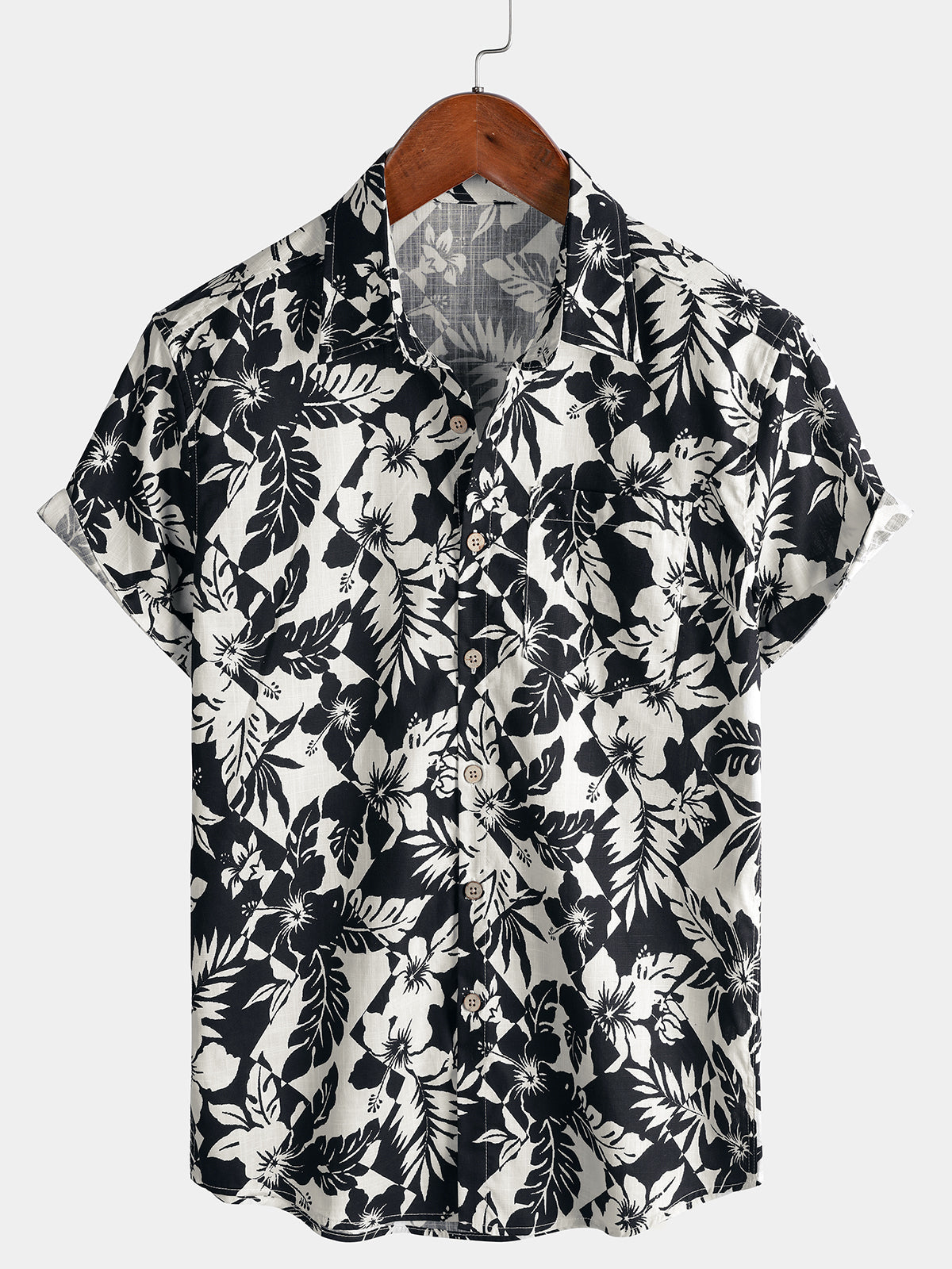 Camisa de algodón Cool floral de manga corta transpirable casual Beach Summer para hombre