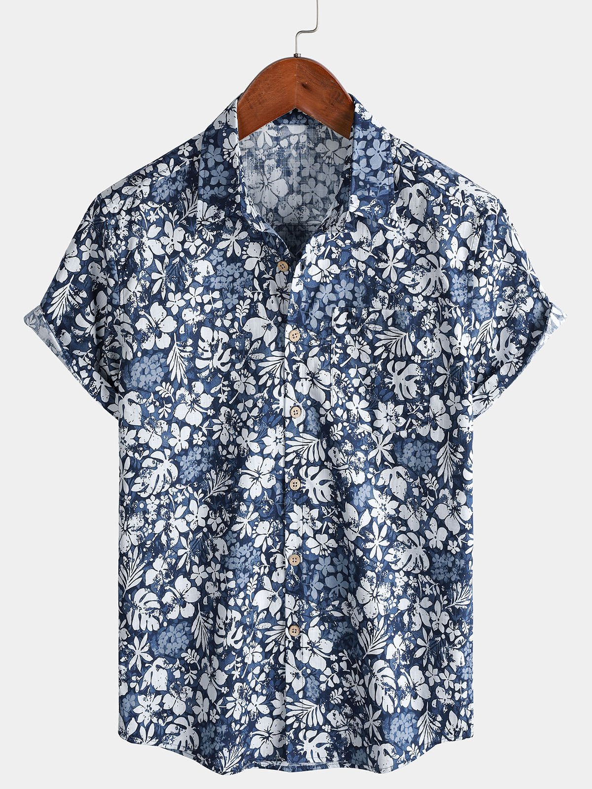 Camisa de manga corta de algodón transpirable Island Holiday Hibiscus estampado retro para hombre