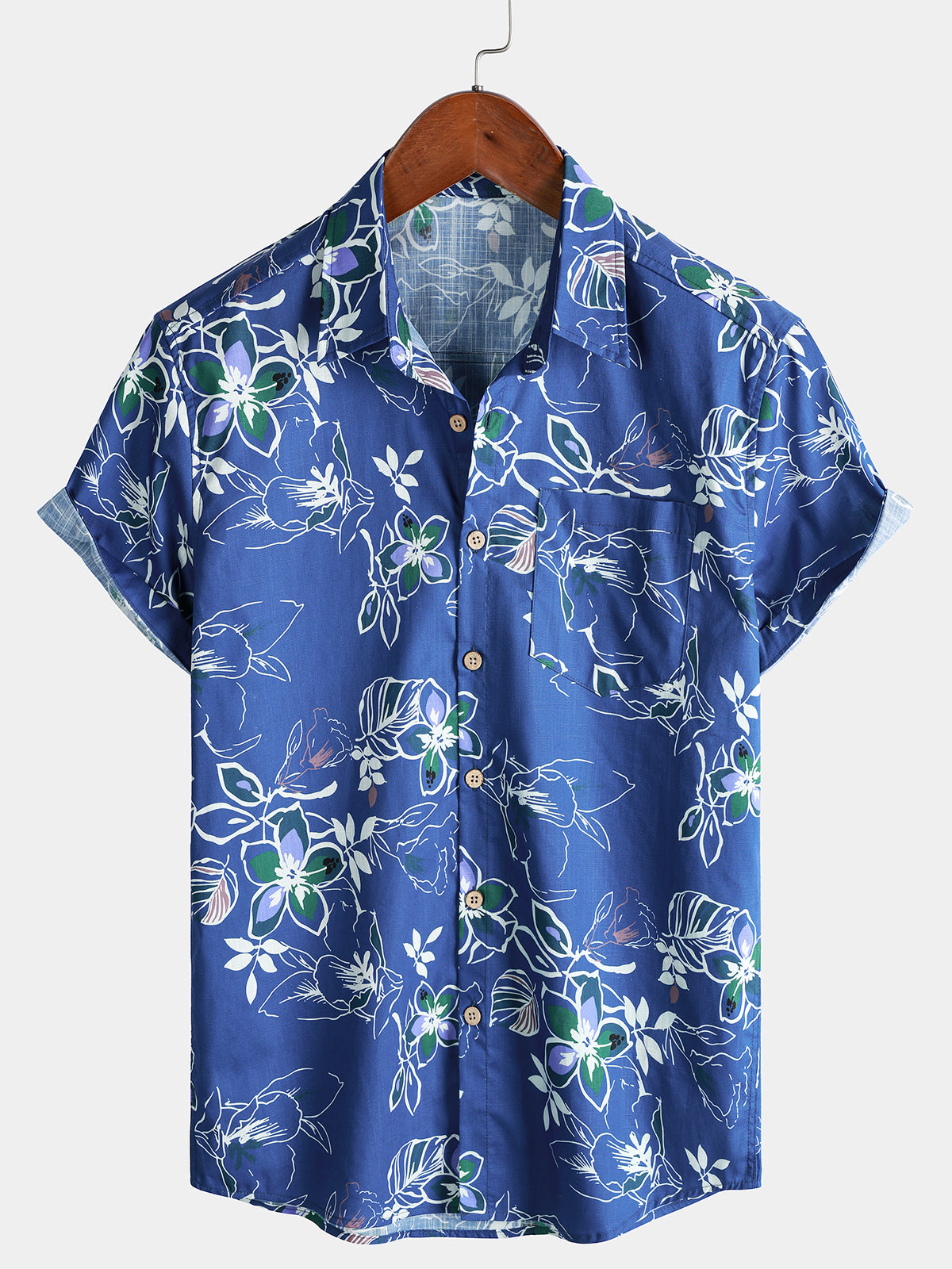 Camisa Tropical de manga corta Beach Leisure de algodón para hombre