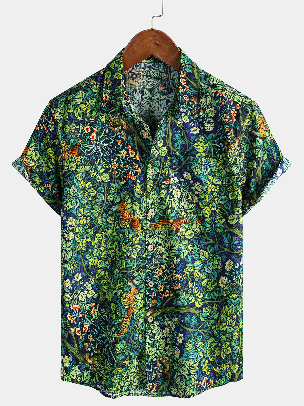Camisa Tropical Green Botanical de algodón Hawaiian para hombre