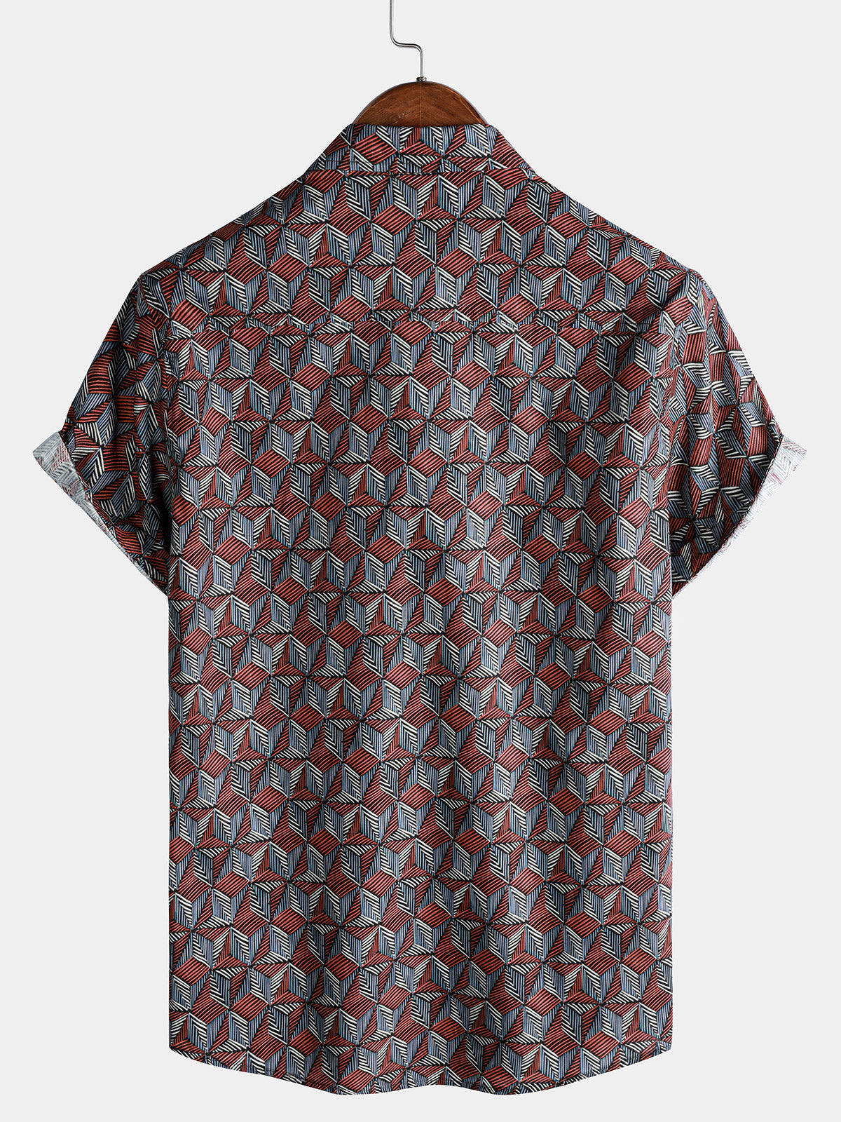 Camisa Geometric Pattern de manga corta Button Up transpirable Cool Everyday casual para hombre