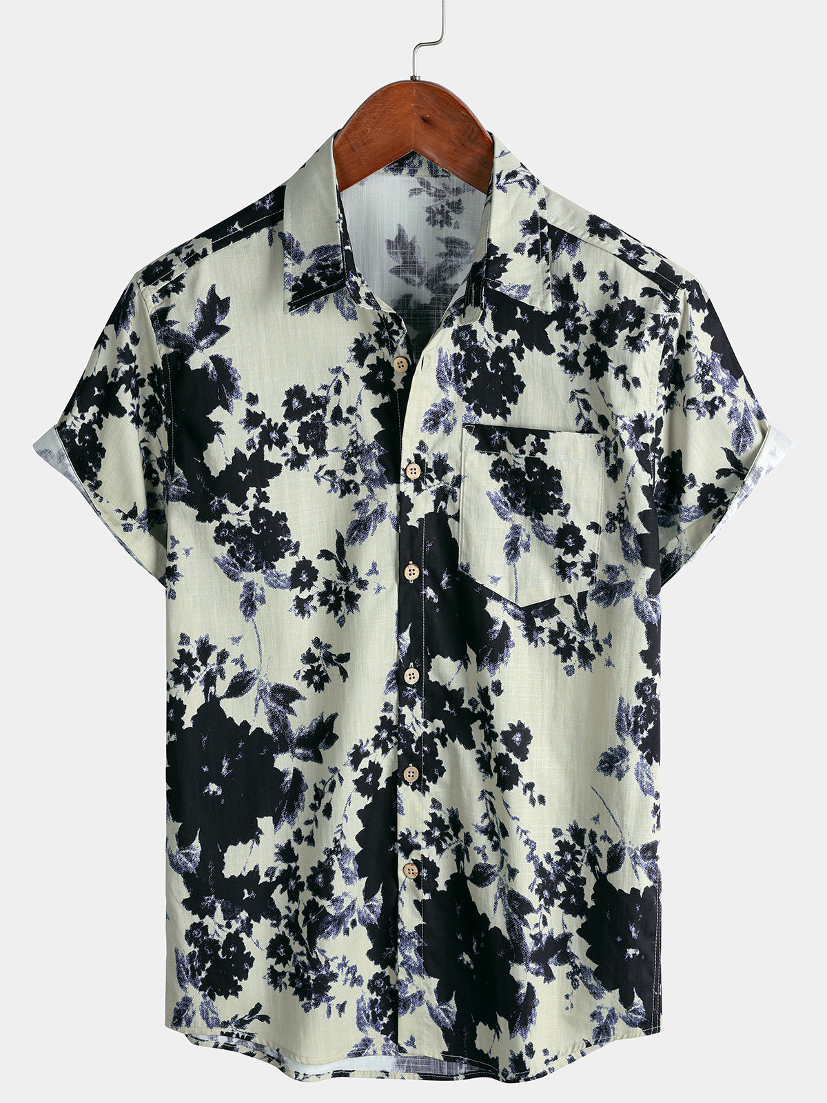 De manga corta Ink Wash floral de algodón Resorcamiseta para hombre