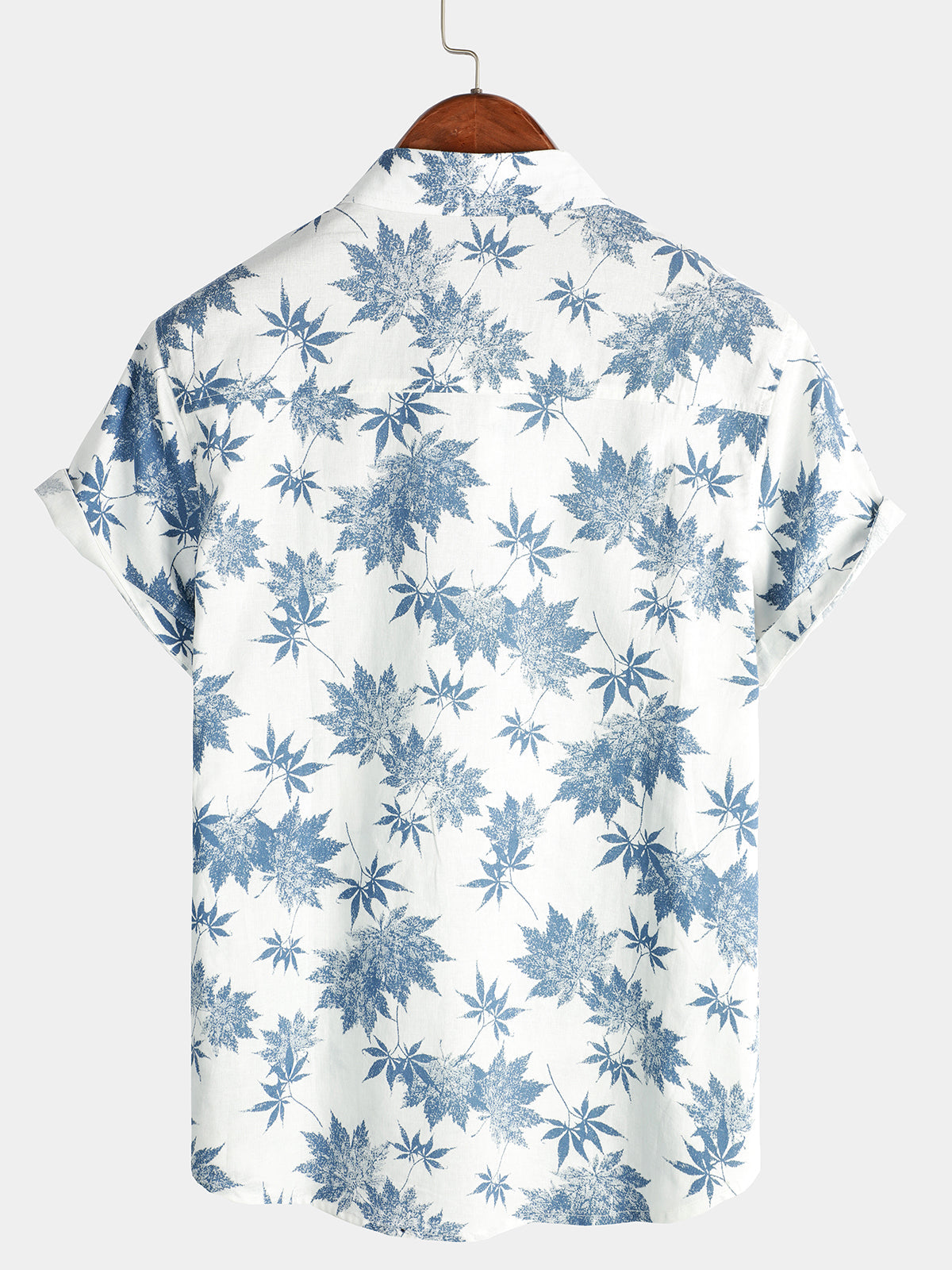 Camisa de algodón de lino Maple Leaf estampado transpirable de manga corta para hombre