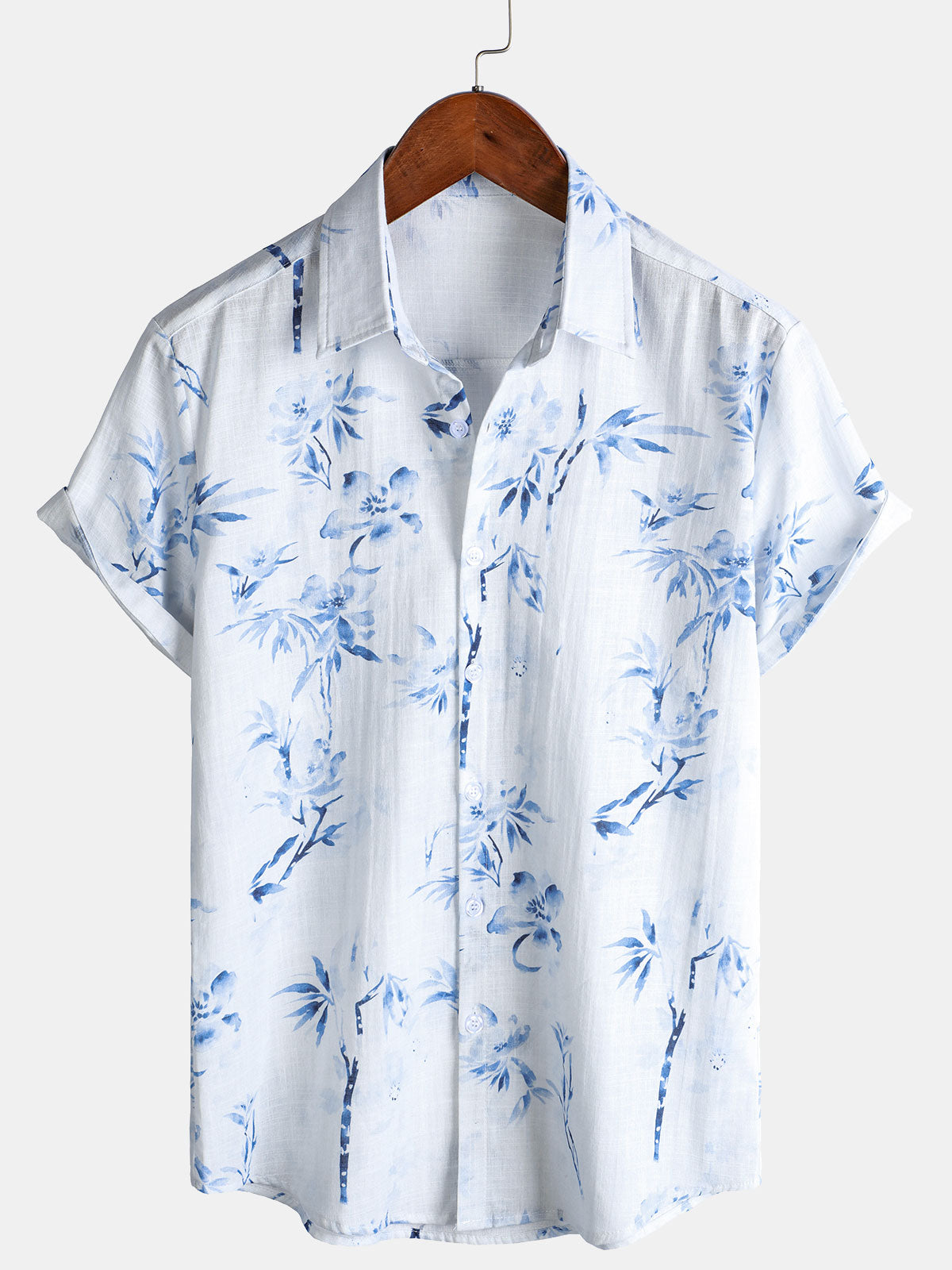 Camisa Elegant Blossom estampado casual de manga corta para hombre