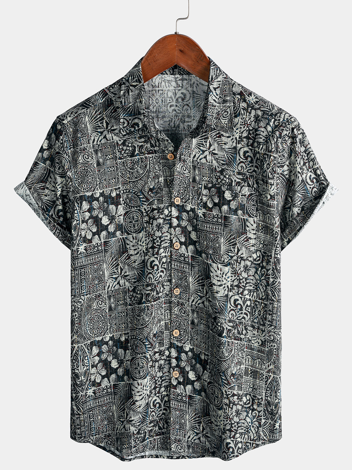 Camisa Boho Style Graphic Pattern de manga corta transpirable Cool casual para hombre