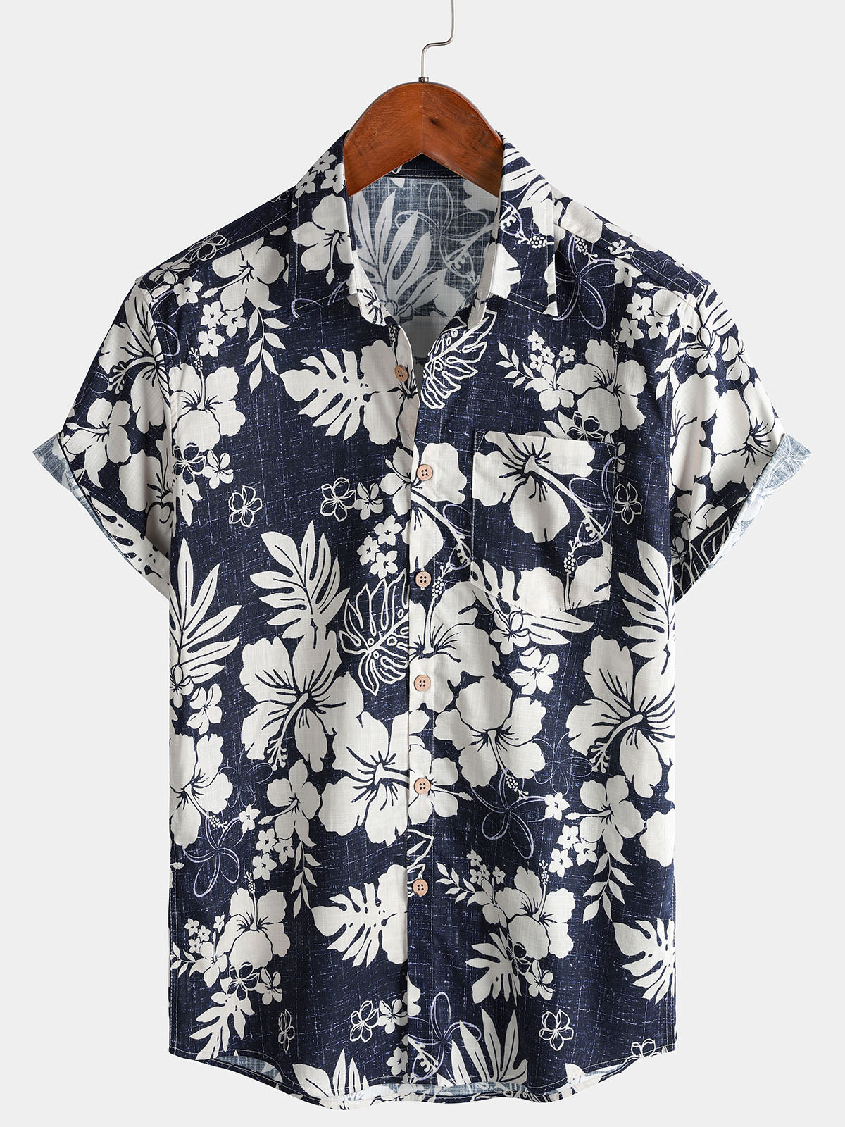 Camisa de manga corta de algodón transpirable Island Holiday Blossom Pattern vintage para hombre