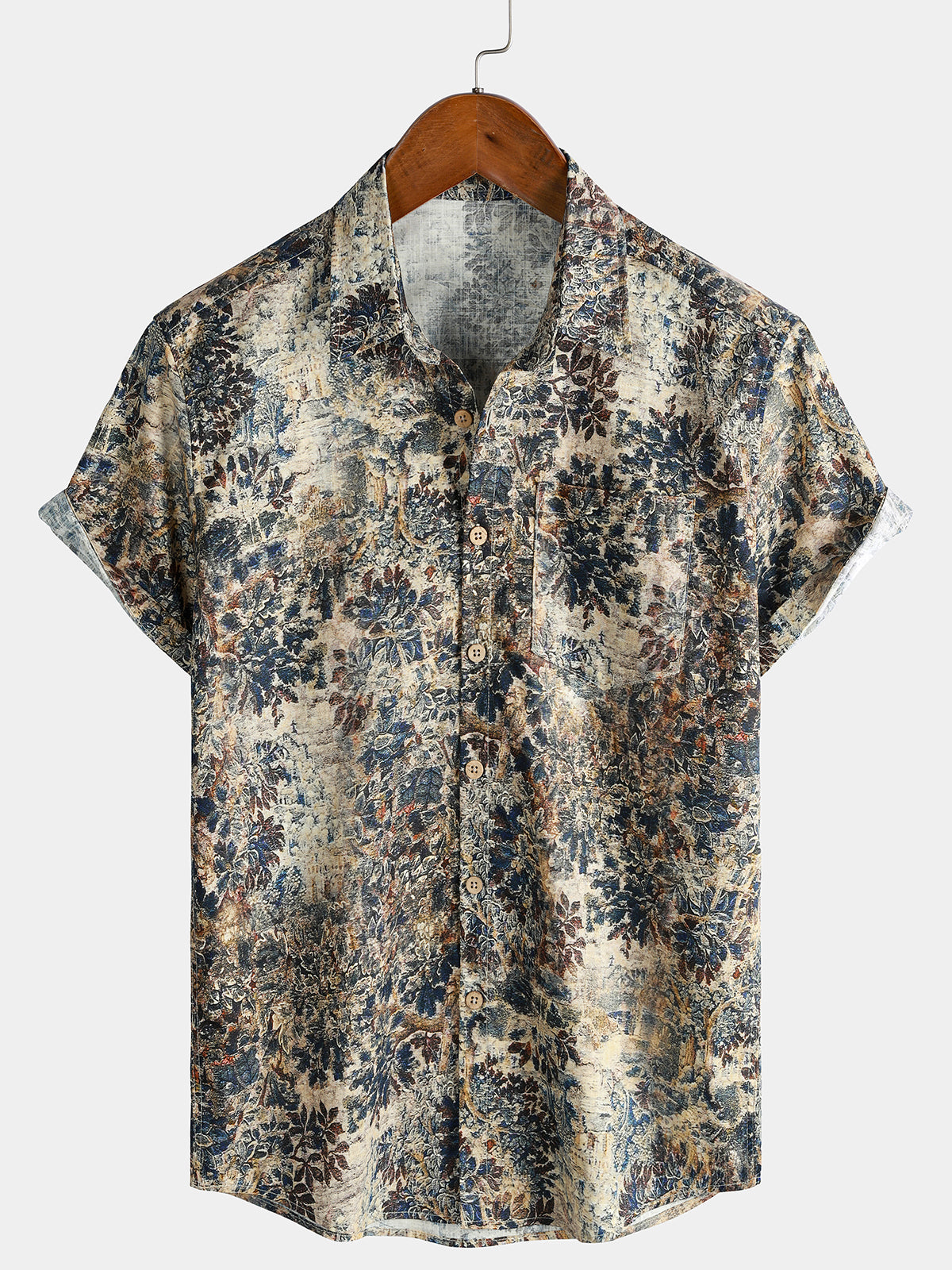 Camisa retro de manga corta transpirable de algodón Vacation para hombre