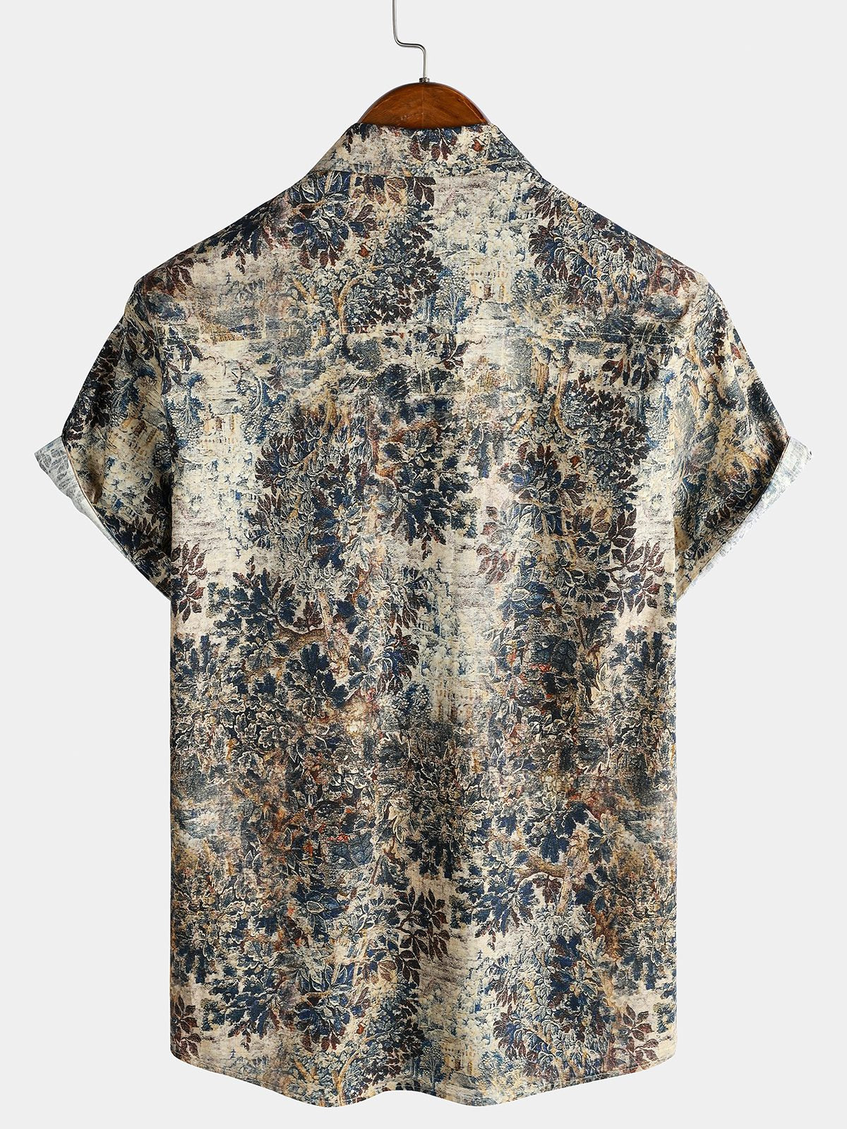 Camisa retro de manga corta transpirable de algodón Vacation para hombre