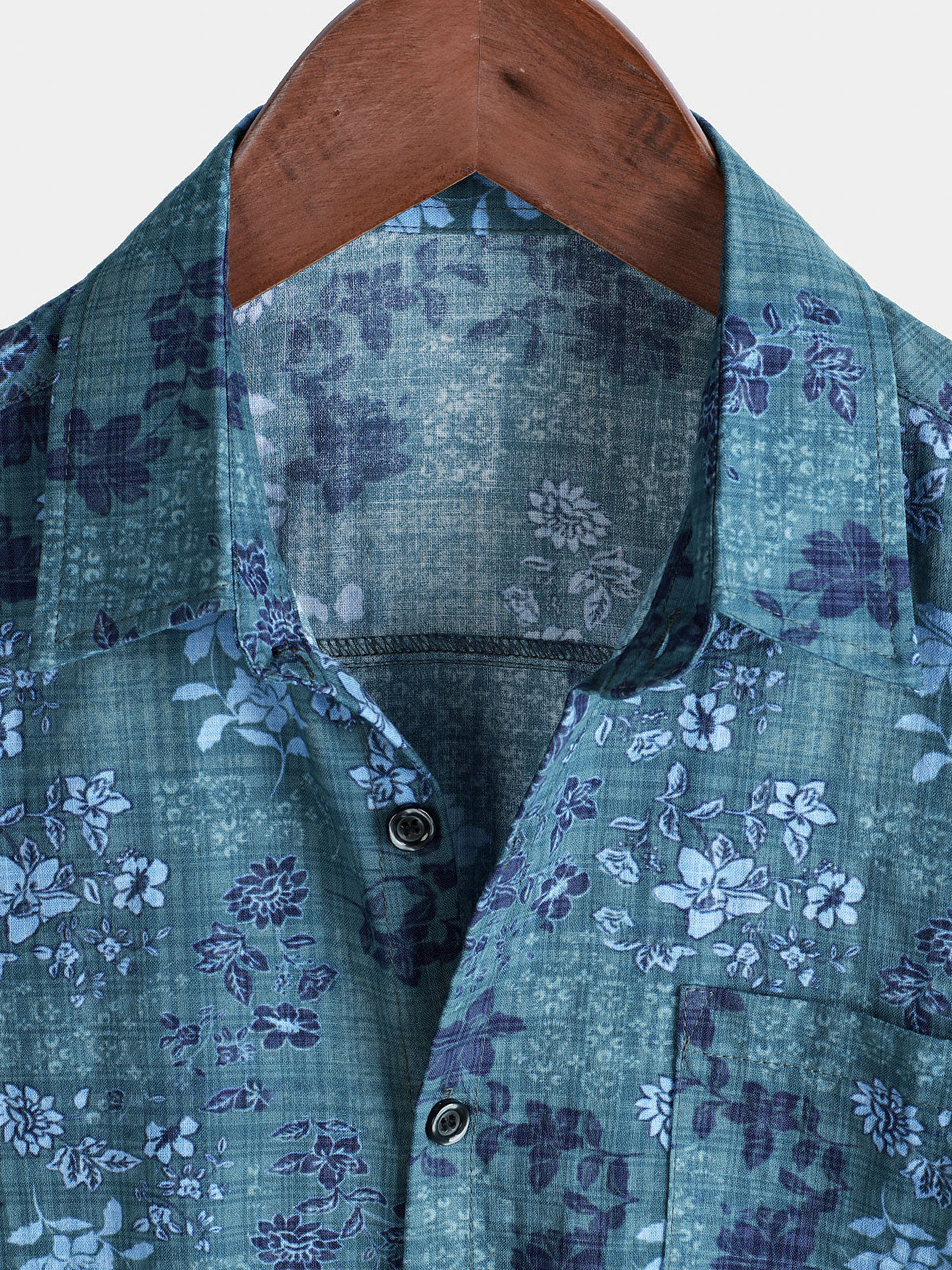 Camisa Blue floral Holiday casual Pocket de manga corta retro para hombre