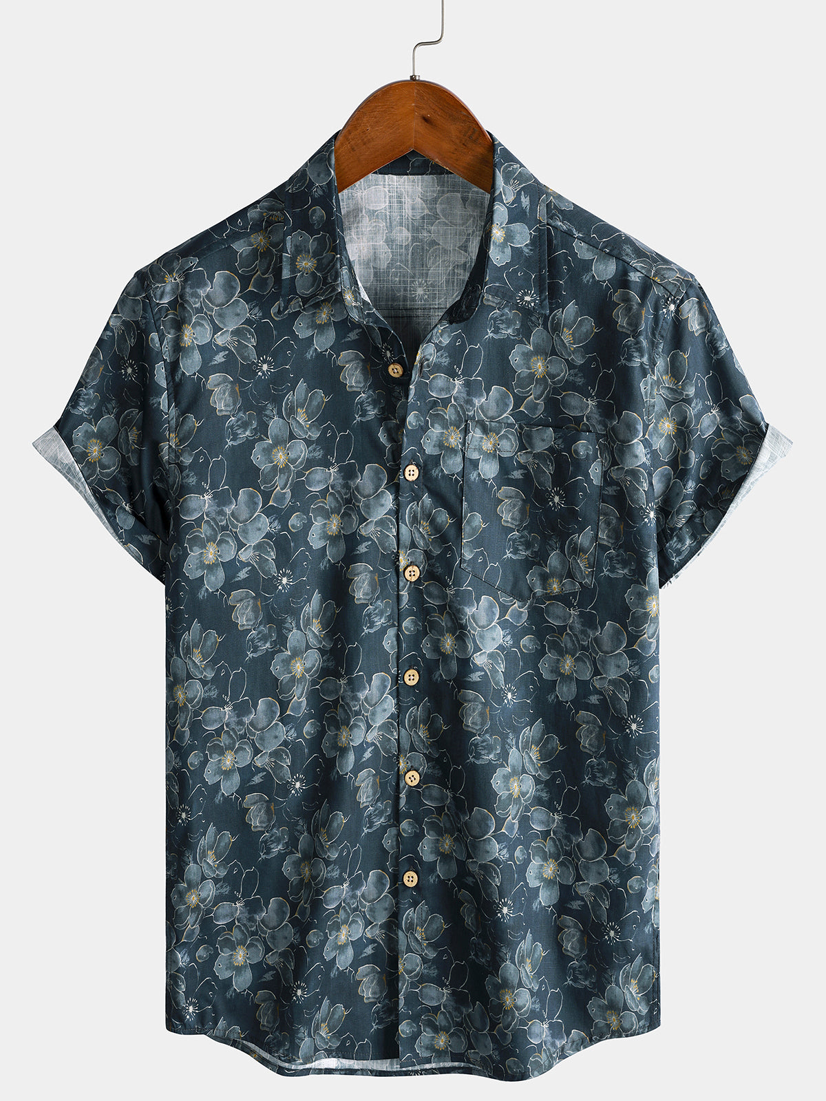 Camisa clásico vintage floral de manga corta con botones transpirable Cool casual para hombre