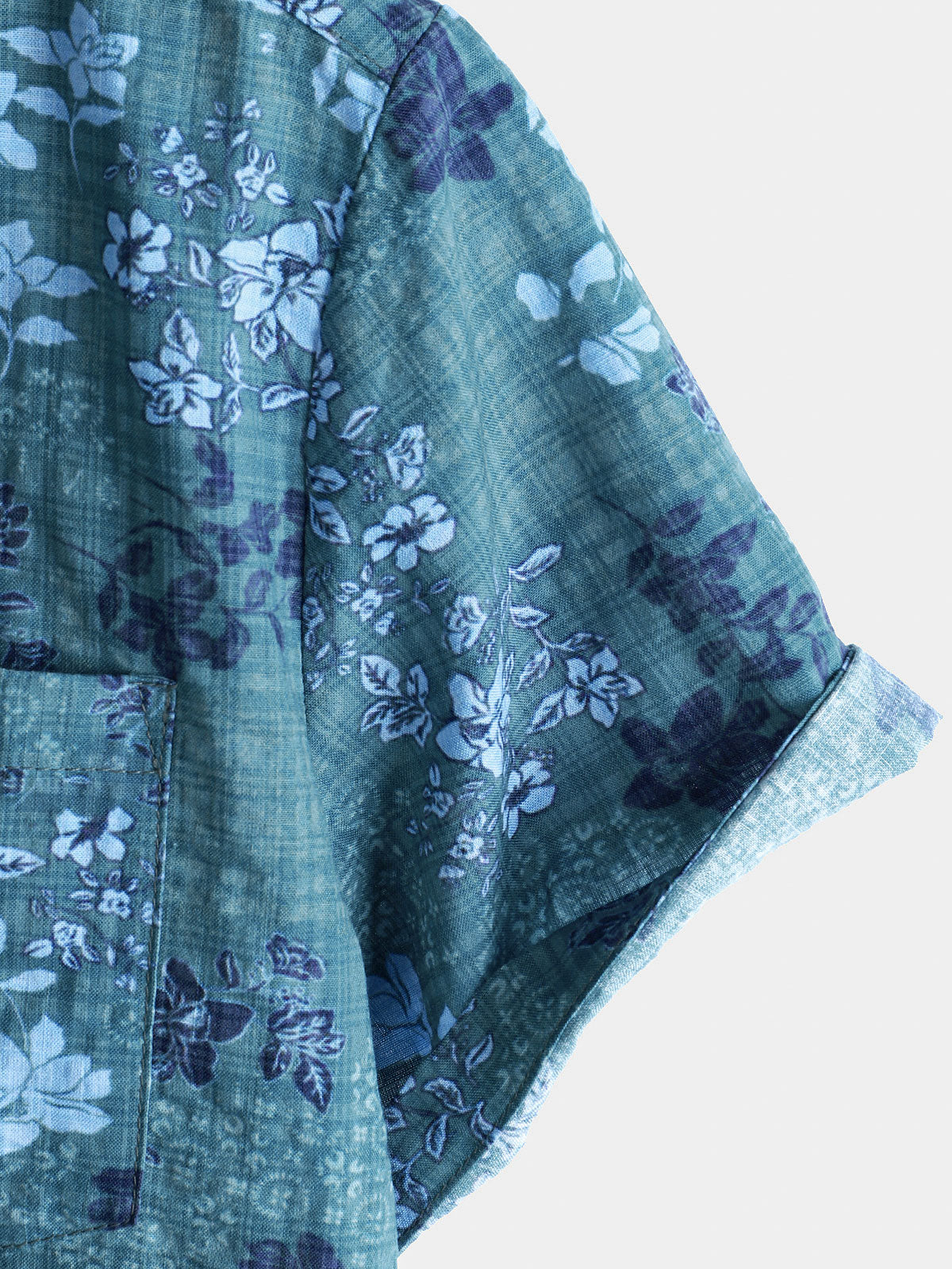Camisa Blue floral Holiday casual Pocket de manga corta retro para hombre
