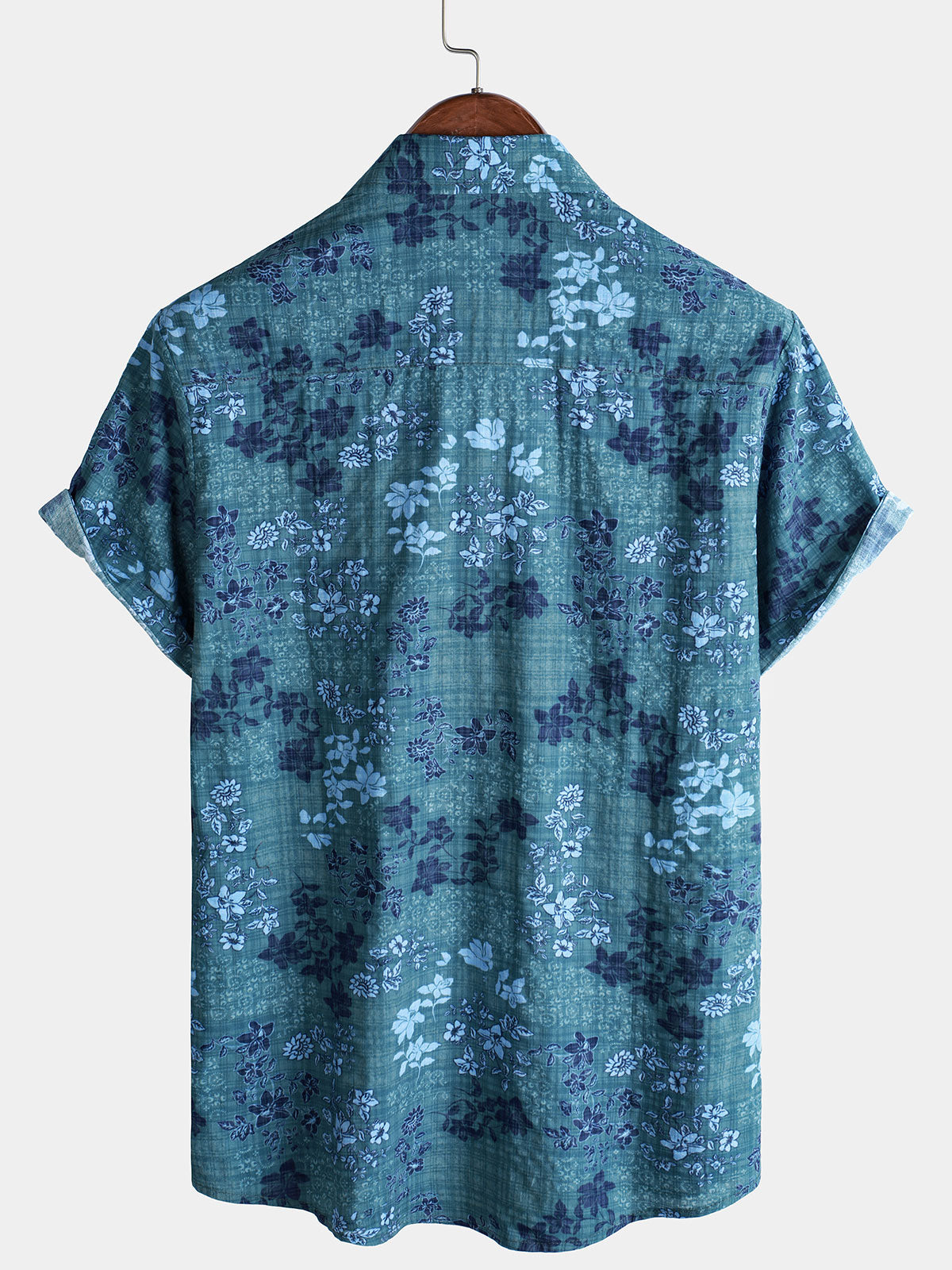 Camisa Blue floral Holiday casual Pocket de manga corta retro para hombre