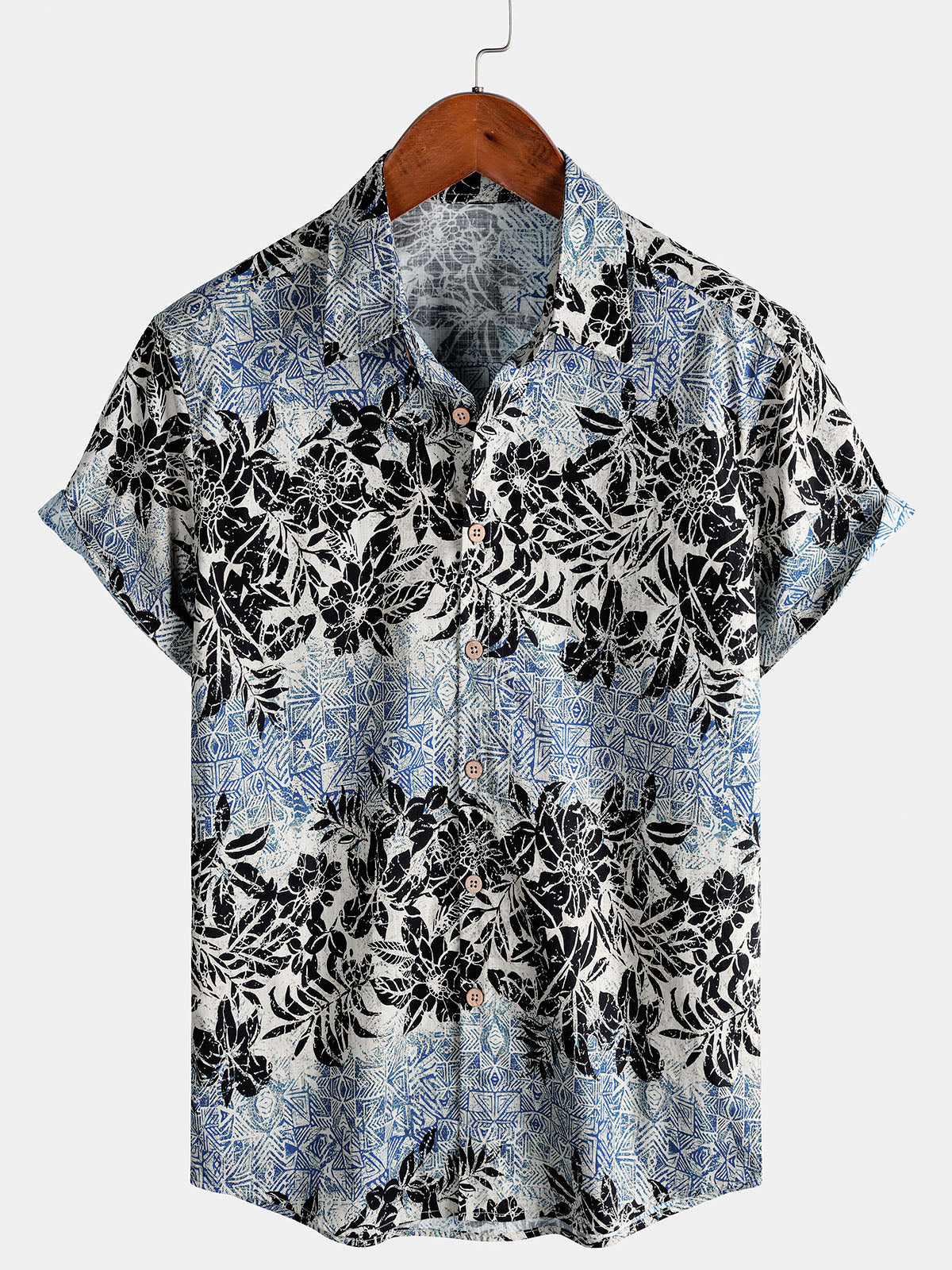 Camisa de manga corta de algodón transpirable retro Bohemian Botanical estampado Island Holiday para hombre