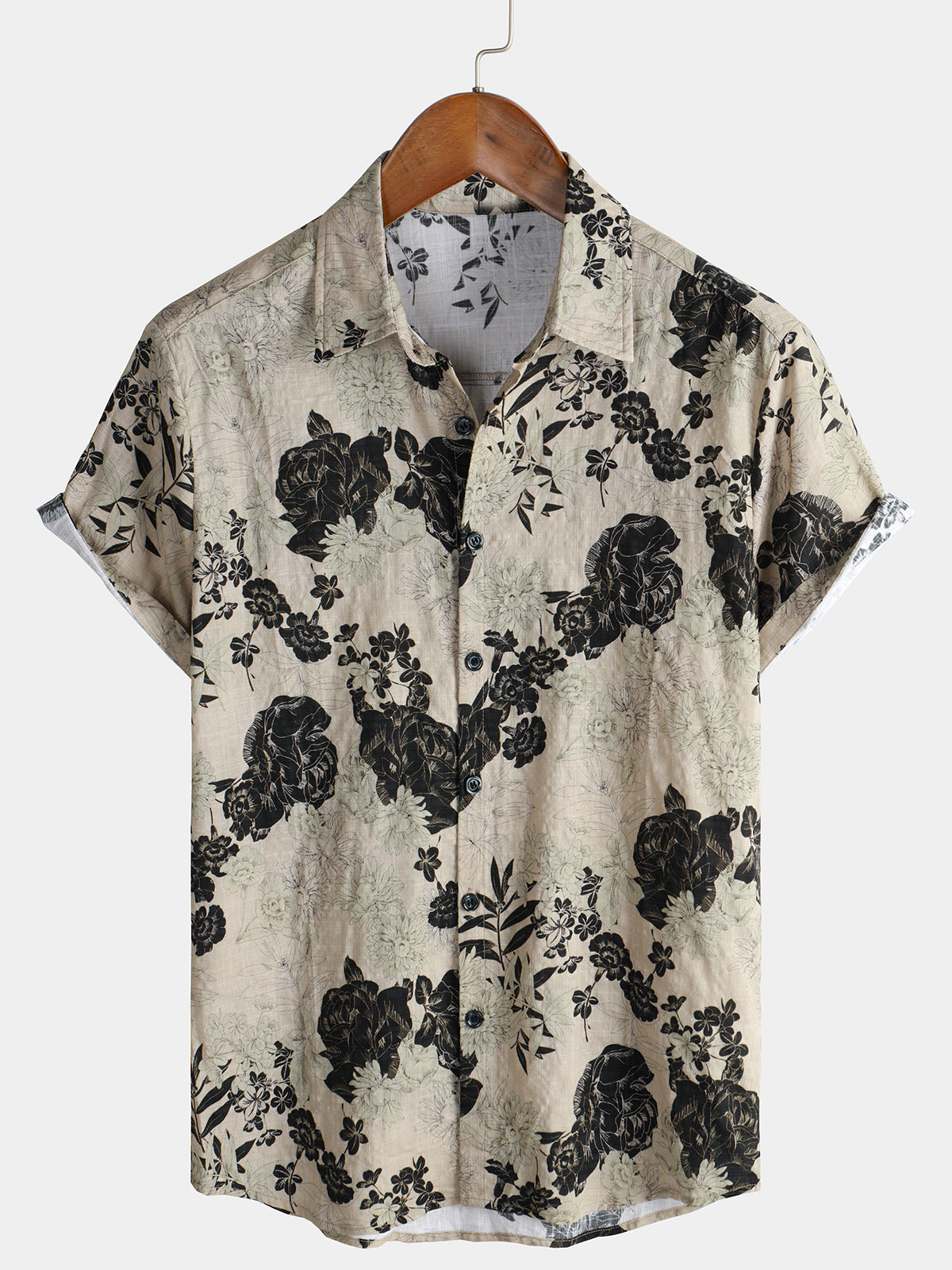Camisa floral vintage de manga corta Leisure de algodón para hombre