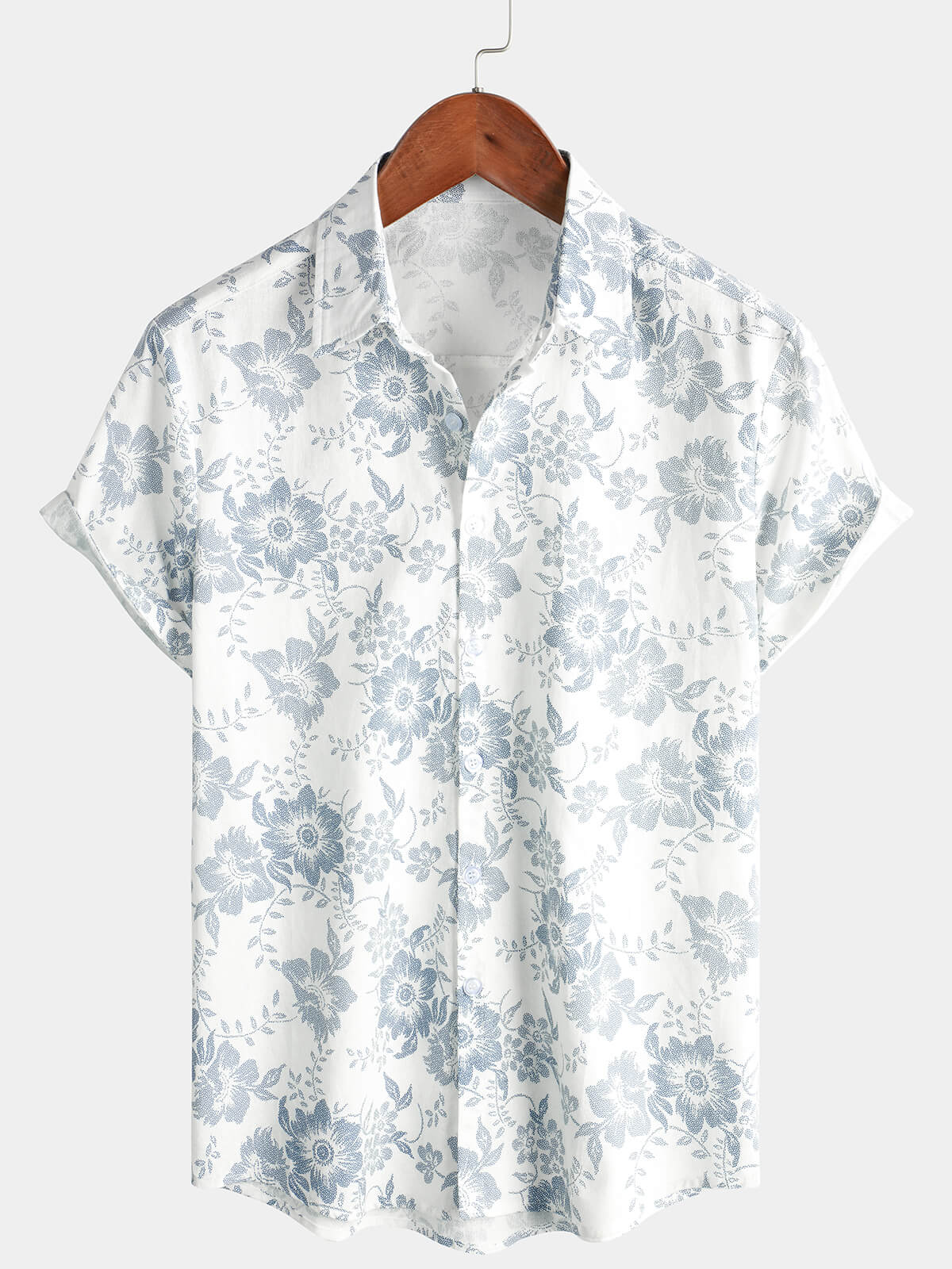 Camisa vintage floral estampado Flower Holiday de algodón de lino transpirable de manga corta Button Up White Hawaiian Summer para hombre