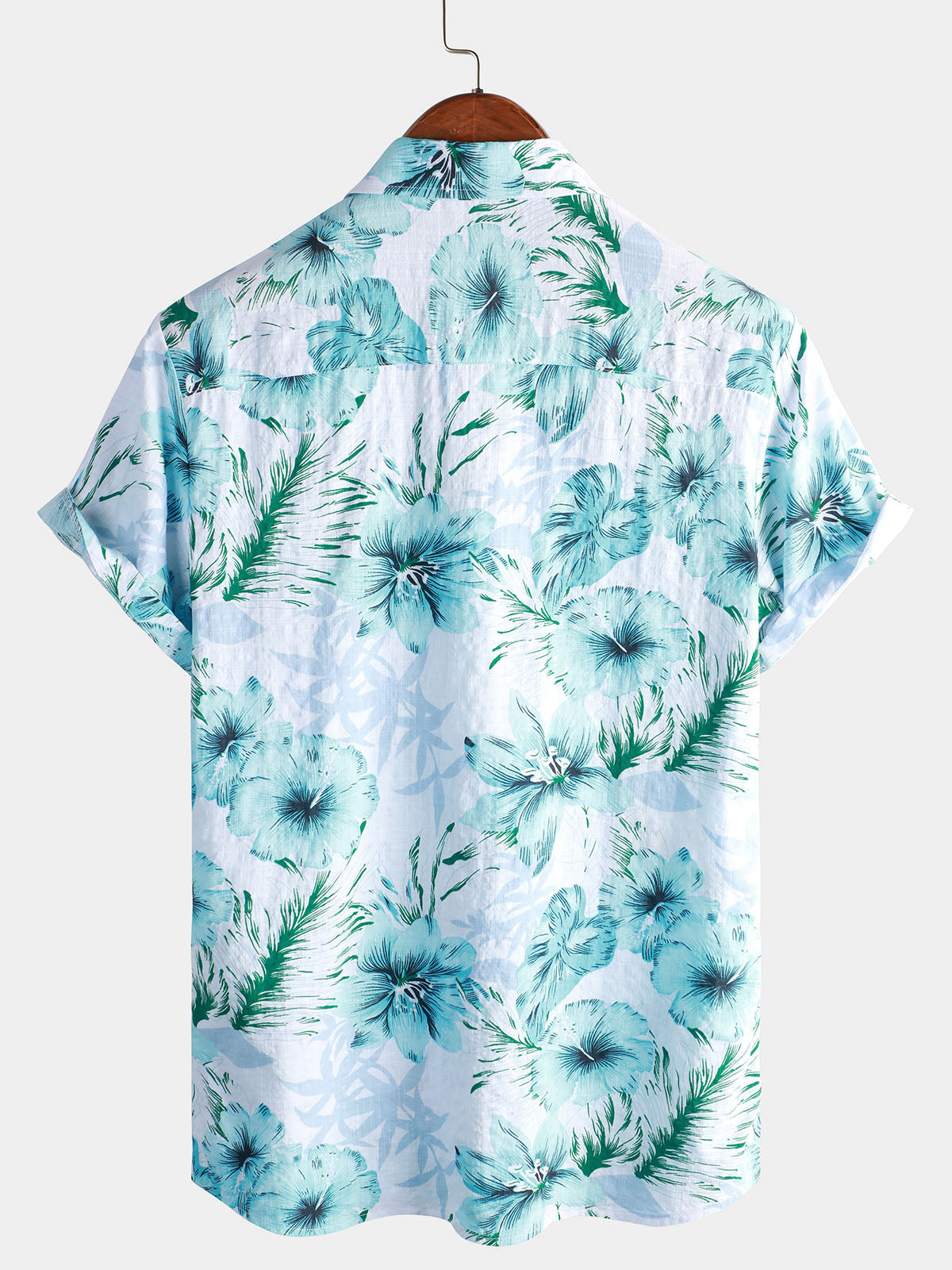 Camisa floral Tropical Button Up Blue Hibiscus Summer Holiday Beach Hawaiian de manga corta para hombre