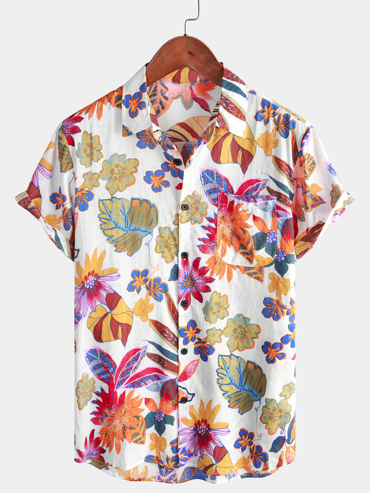 Camisa Summer Colorful floral casual Vacation Flower Button de manga corta Summer para hombre