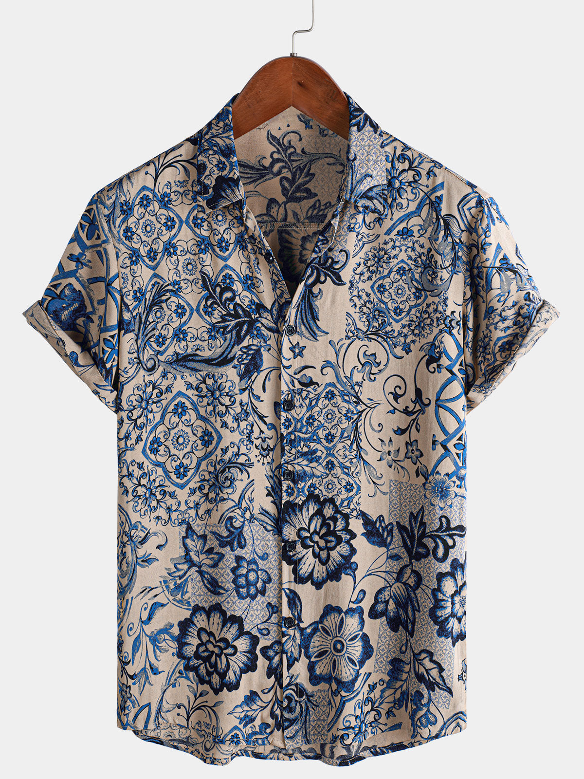 Camisa Hawaiian floral Summer Beach de manga corta para hombre
