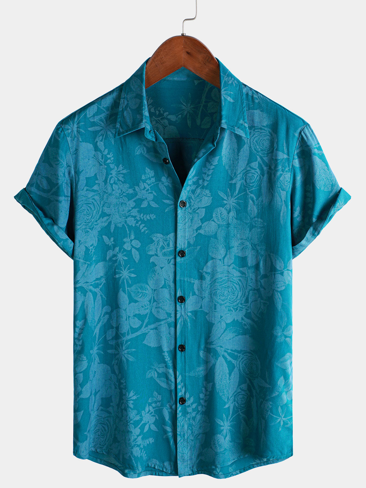Camisa Hawaiian Blue floral Summer Beach de manga corta para hombre