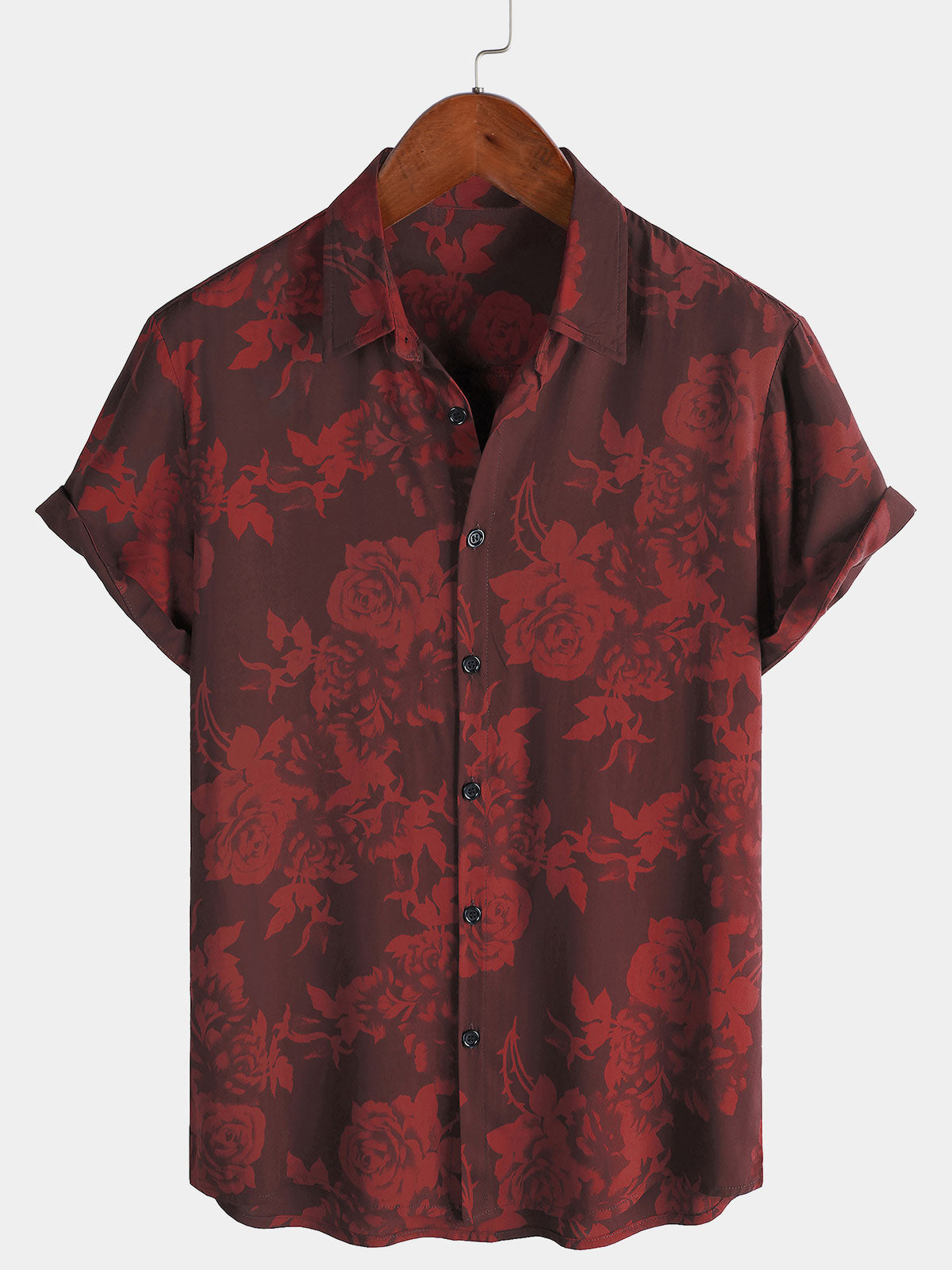 Camisa Hawaiian Red floral Summer Beach de manga corta para hombre