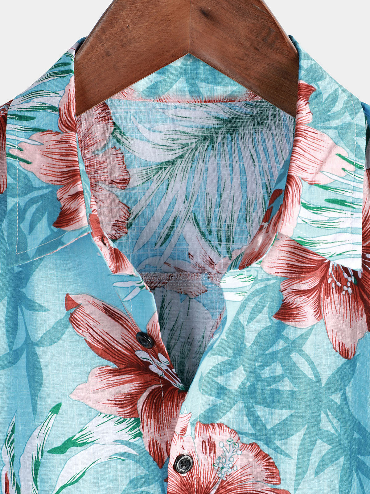 Camisa Hawaiian Tropical Button Hibiscus floral estampado Vacation Beach Blue de manga corta para hombre