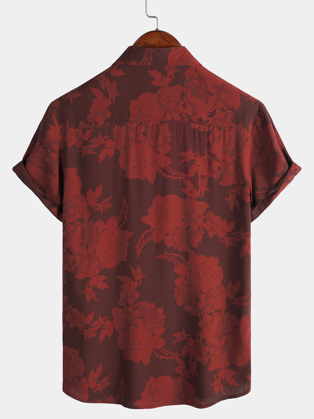 Camisa Hawaiian Red floral Summer Beach de manga corta para hombre
