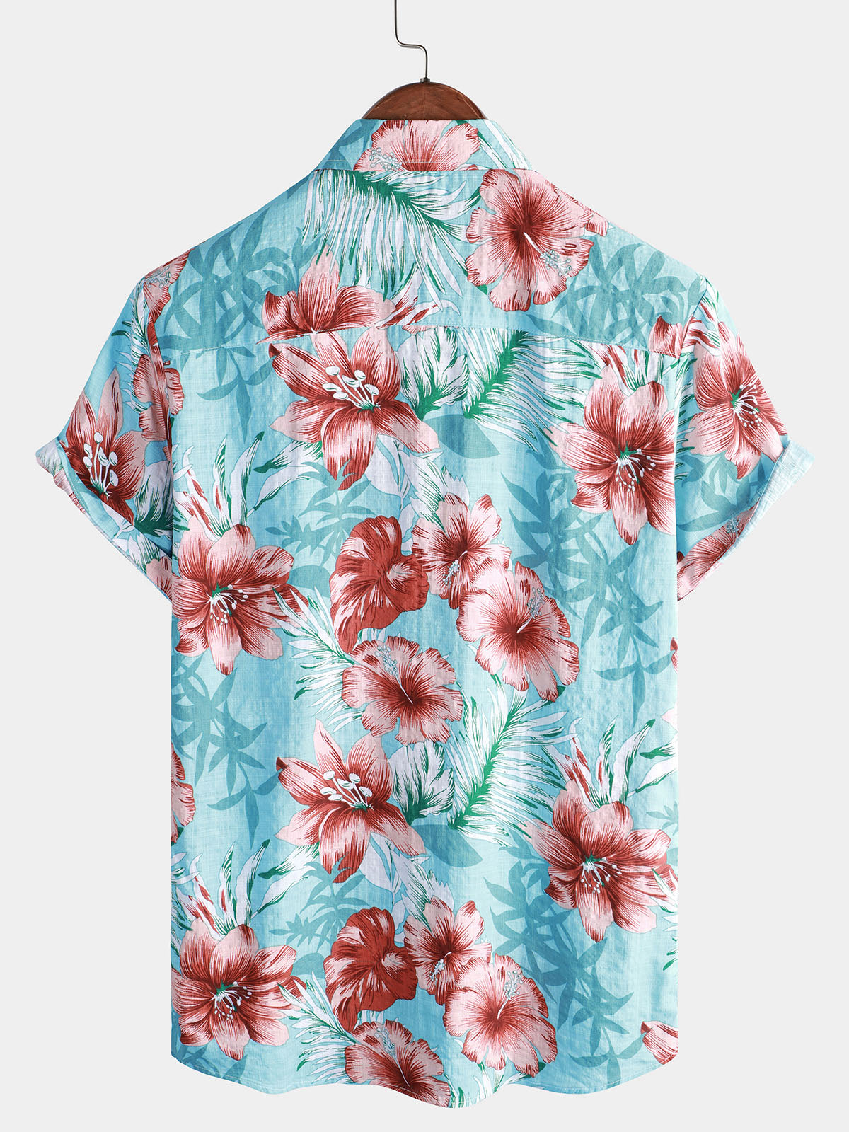 Camisa Hawaiian Tropical Button Hibiscus floral estampado Vacation Beach Blue de manga corta para hombre