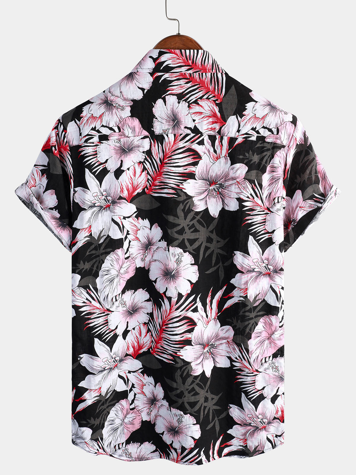 Camisa Tropical Pink floral Button Up Hibiscus Summer Holiday Beach Hawaiian de manga corta para hombre