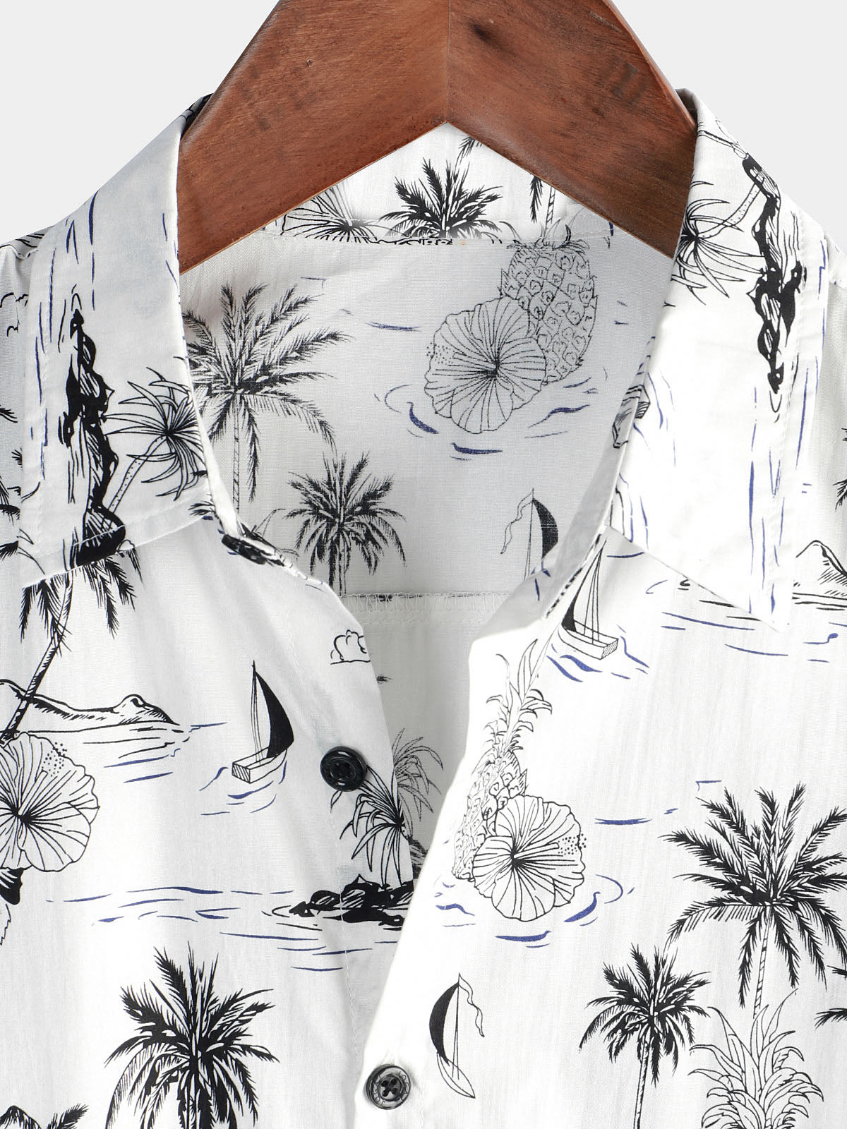Camisa Tropical Pineapple Palm Tree estampado Aloha de manga corta White Hawaiian para hombre