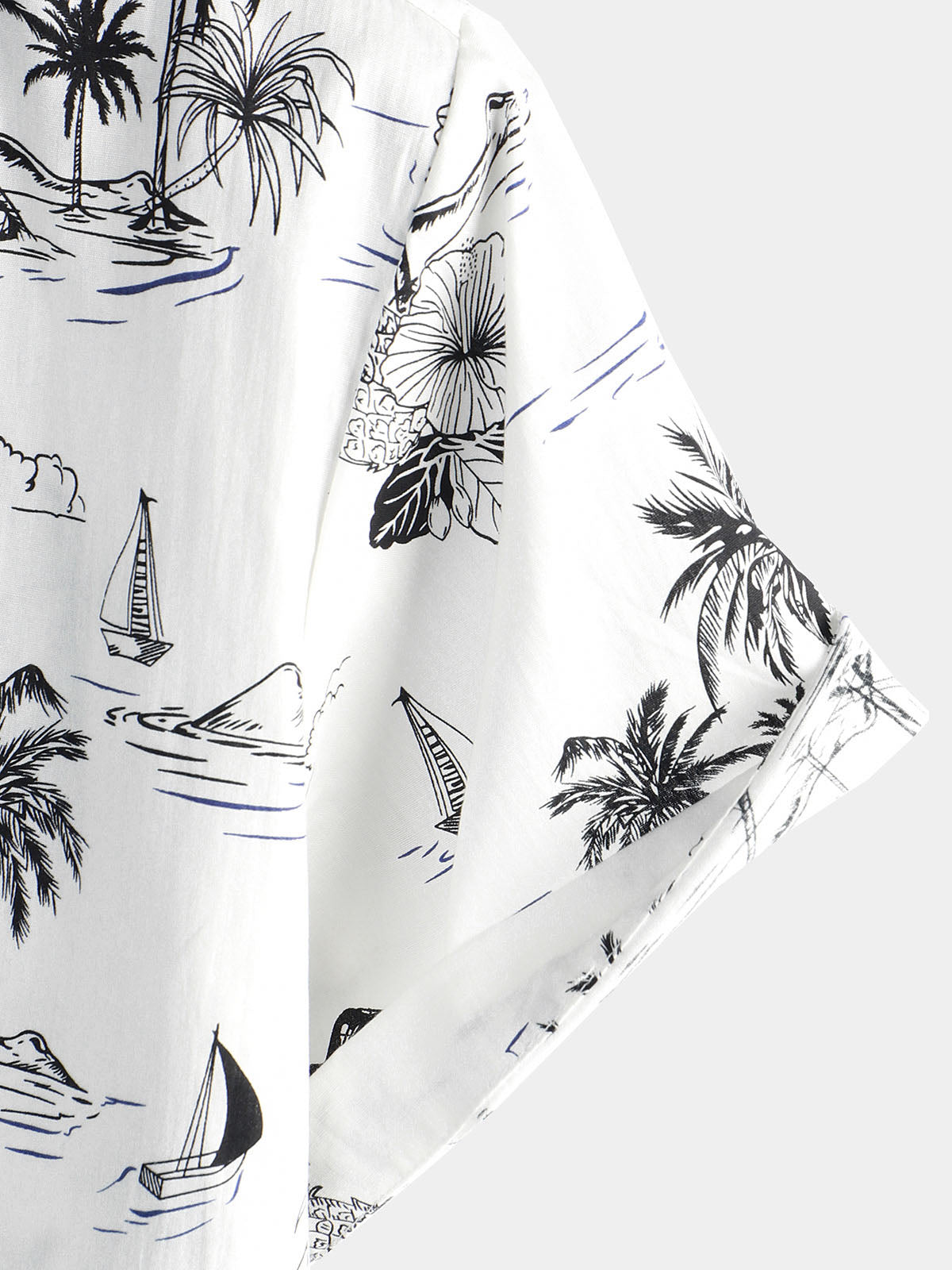 Camisa Tropical Pineapple Palm Tree estampado Aloha de manga corta White Hawaiian para hombre