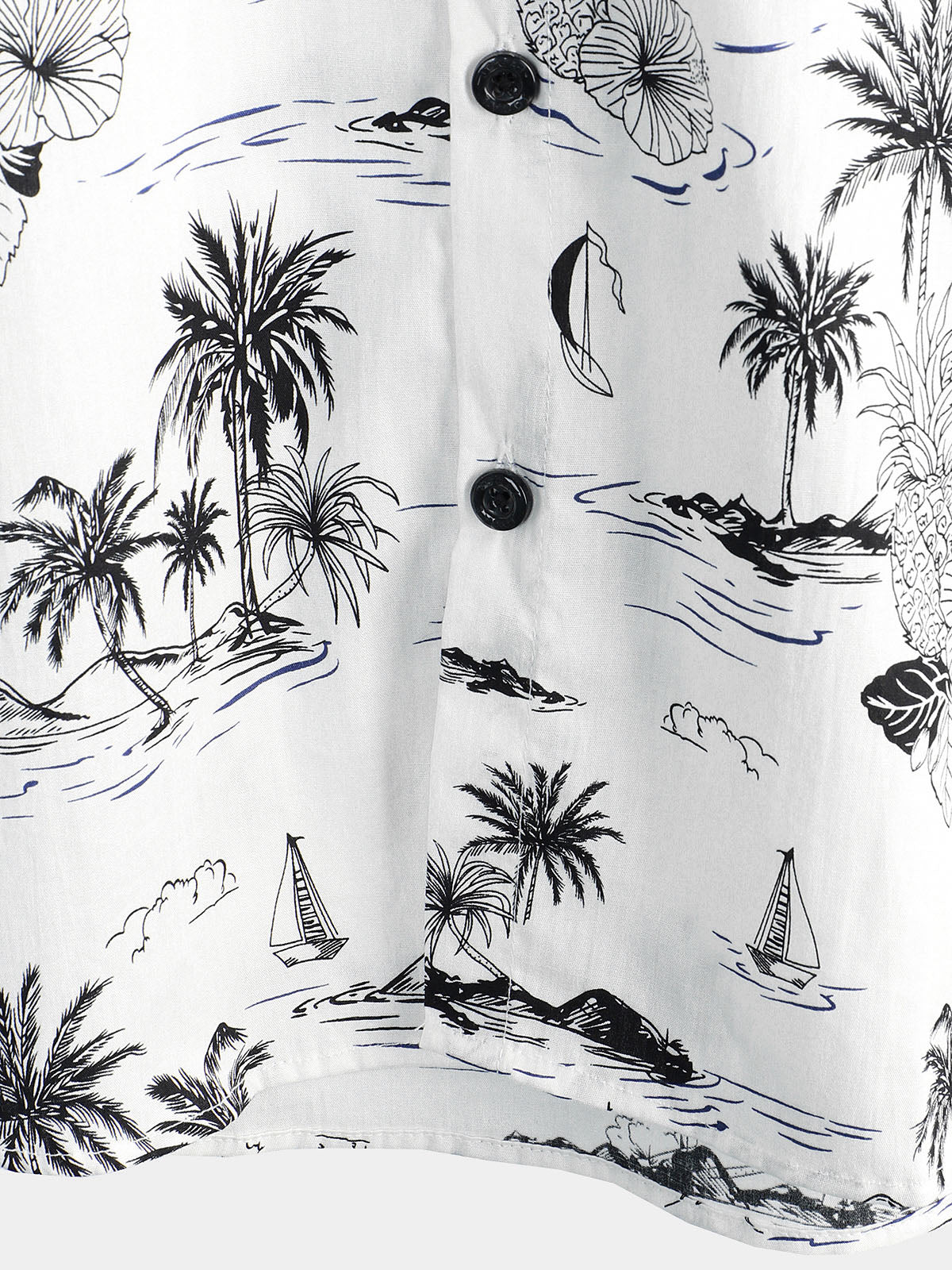 Camisa Tropical Pineapple Palm Tree estampado Aloha de manga corta White Hawaiian para hombre