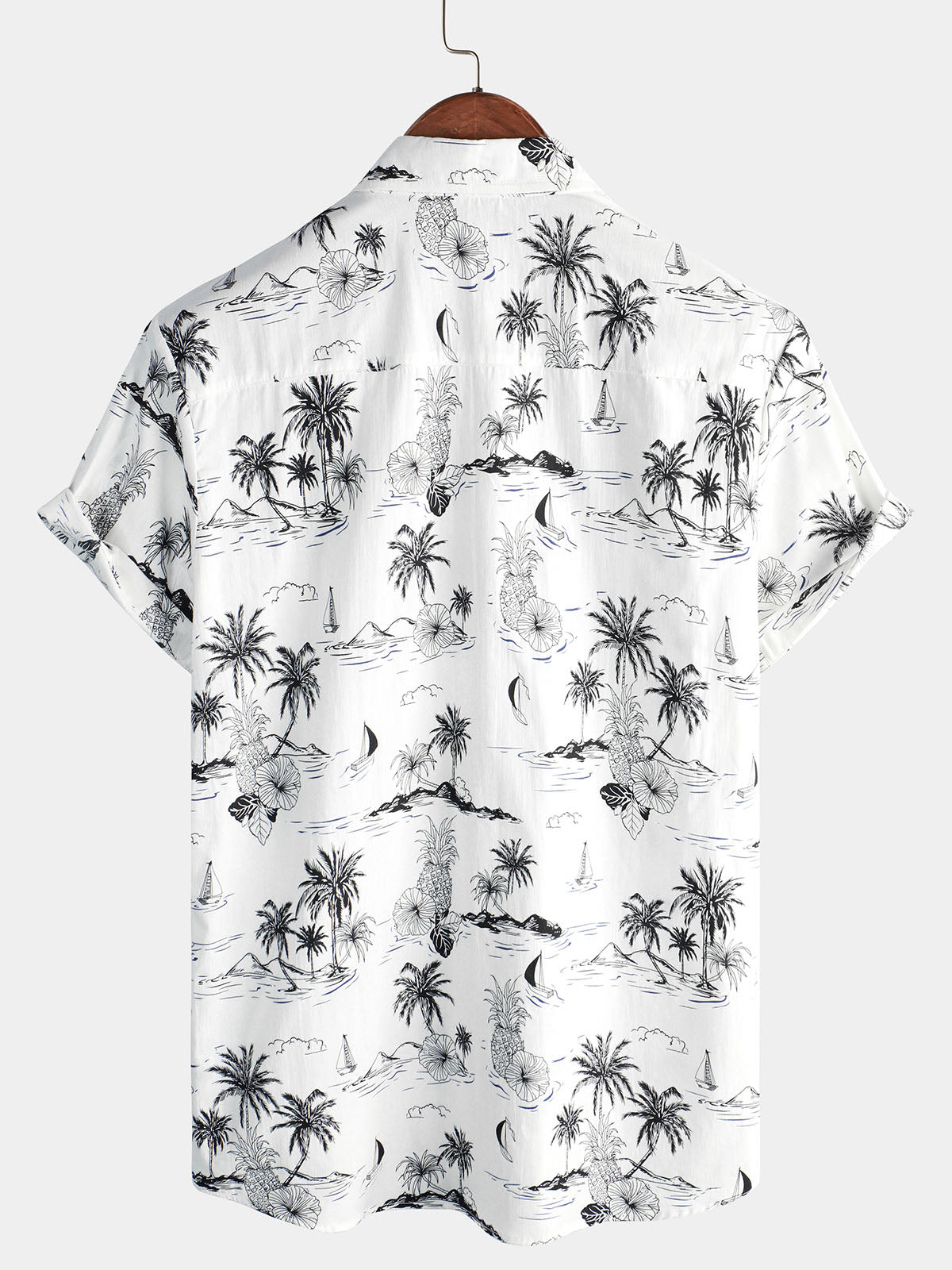 Camisa Tropical Pineapple Palm Tree estampado Aloha de manga corta White Hawaiian para hombre