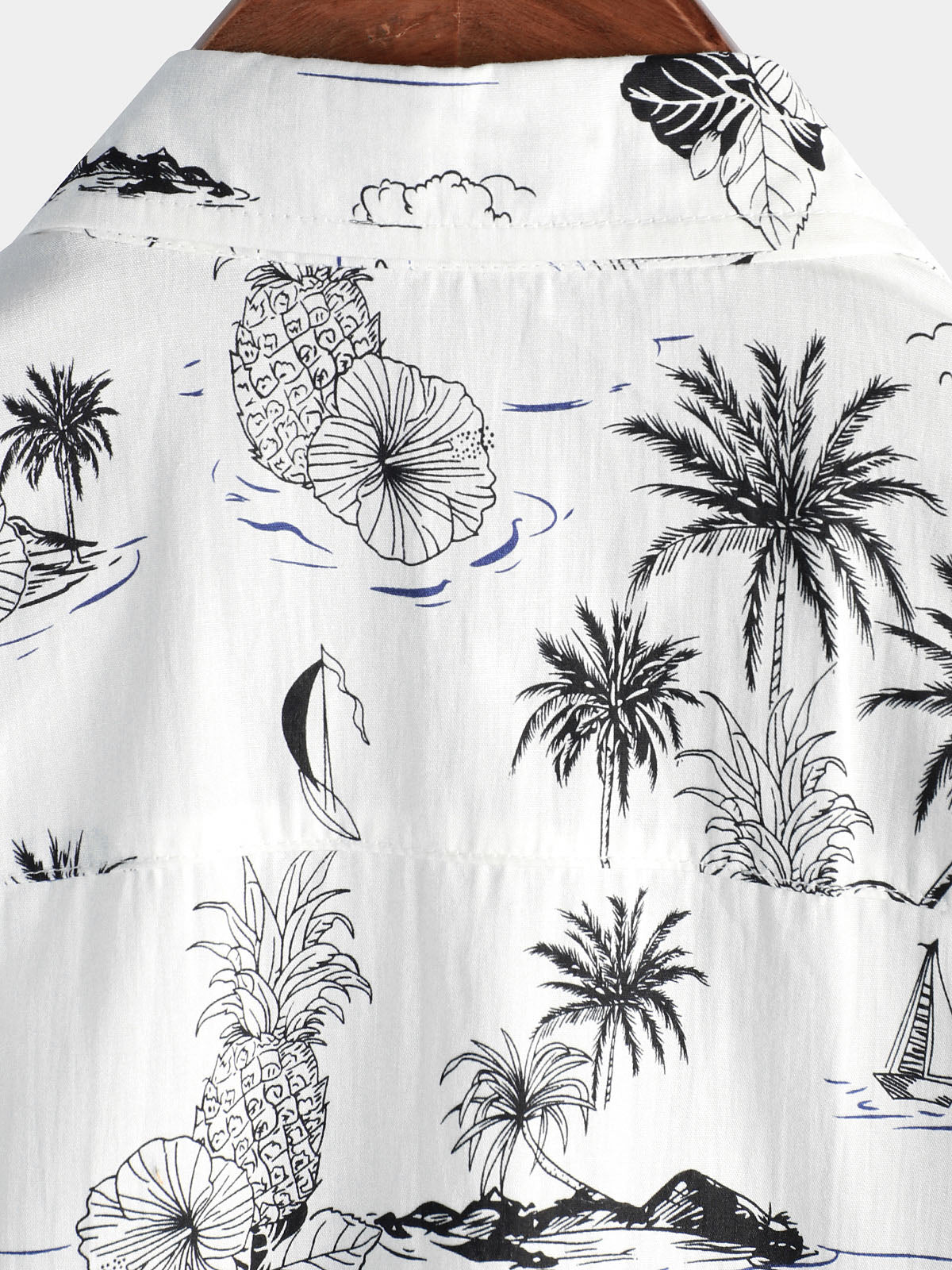 Camisa Tropical Pineapple Palm Tree estampado Aloha de manga corta White Hawaiian para hombre