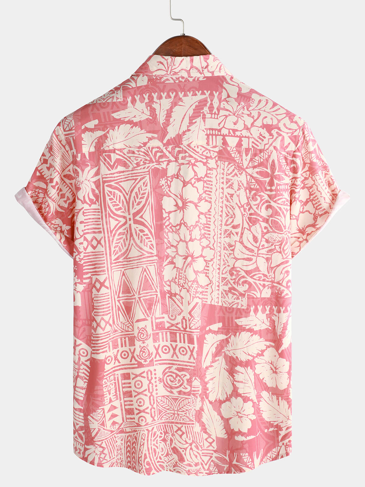 Camisa Pink Tropical floral Holiday Hawaiian de manga corta Button Up para hombre