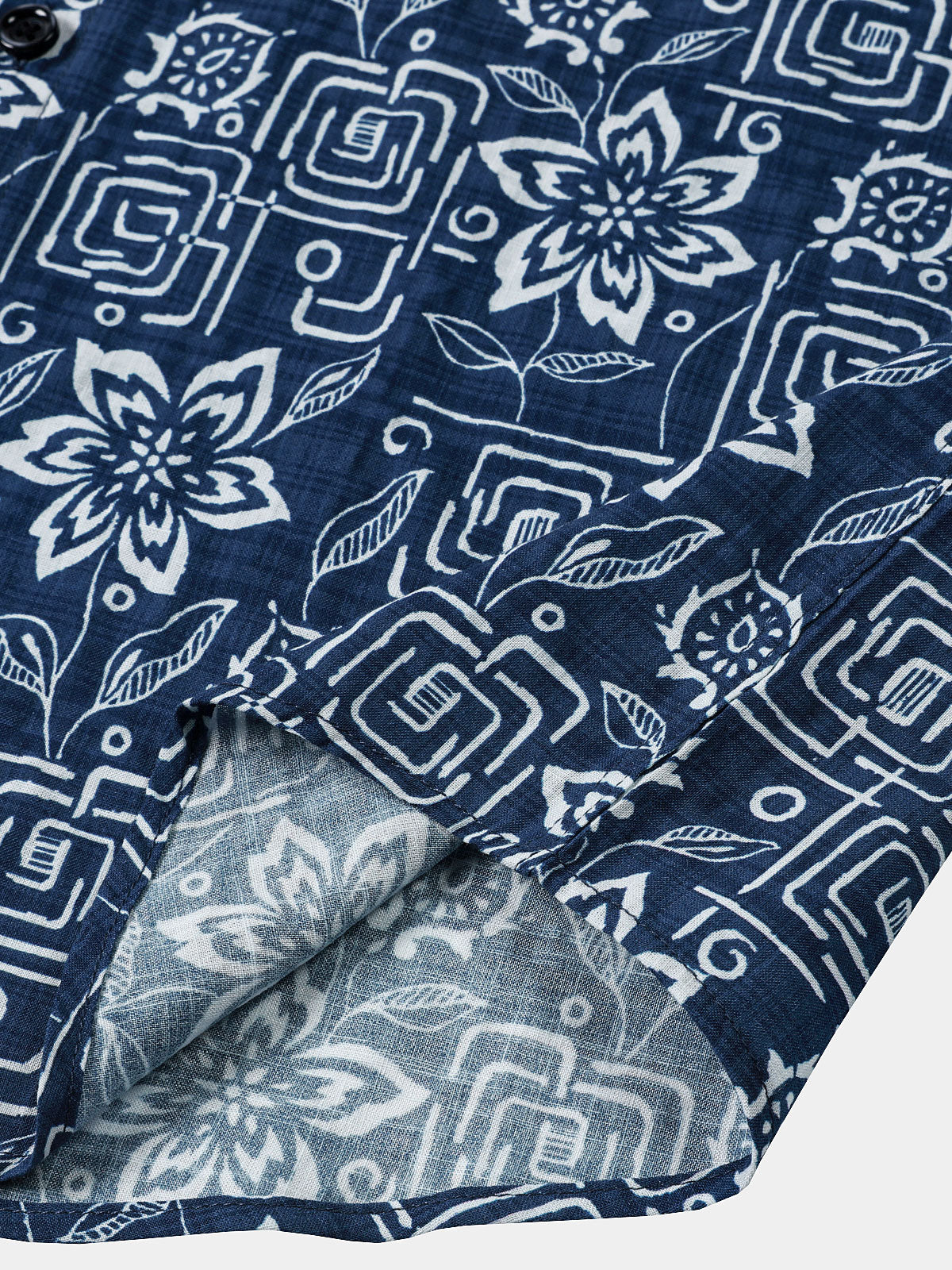 Camisa Boho casual Navy Blue Geometric floral estampado de manga corta para hombre