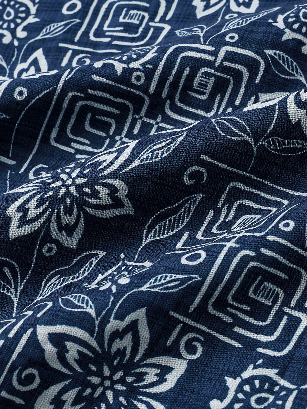 Camisa Boho casual Navy Blue Geometric floral estampado de manga corta para hombre